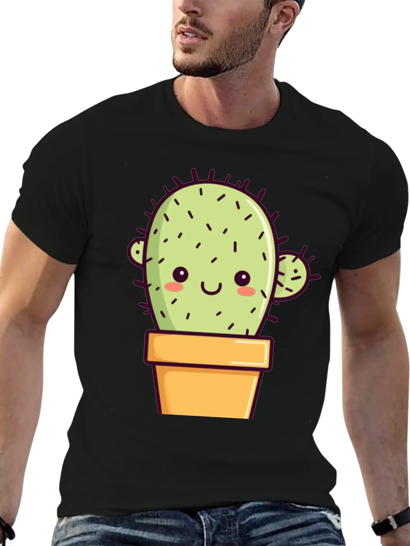 Cute Cactus T-Shirt - Black Cotton Tee