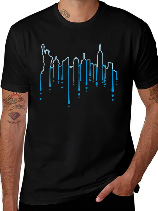 NYC Skyline Drip Graphic Tee - Black