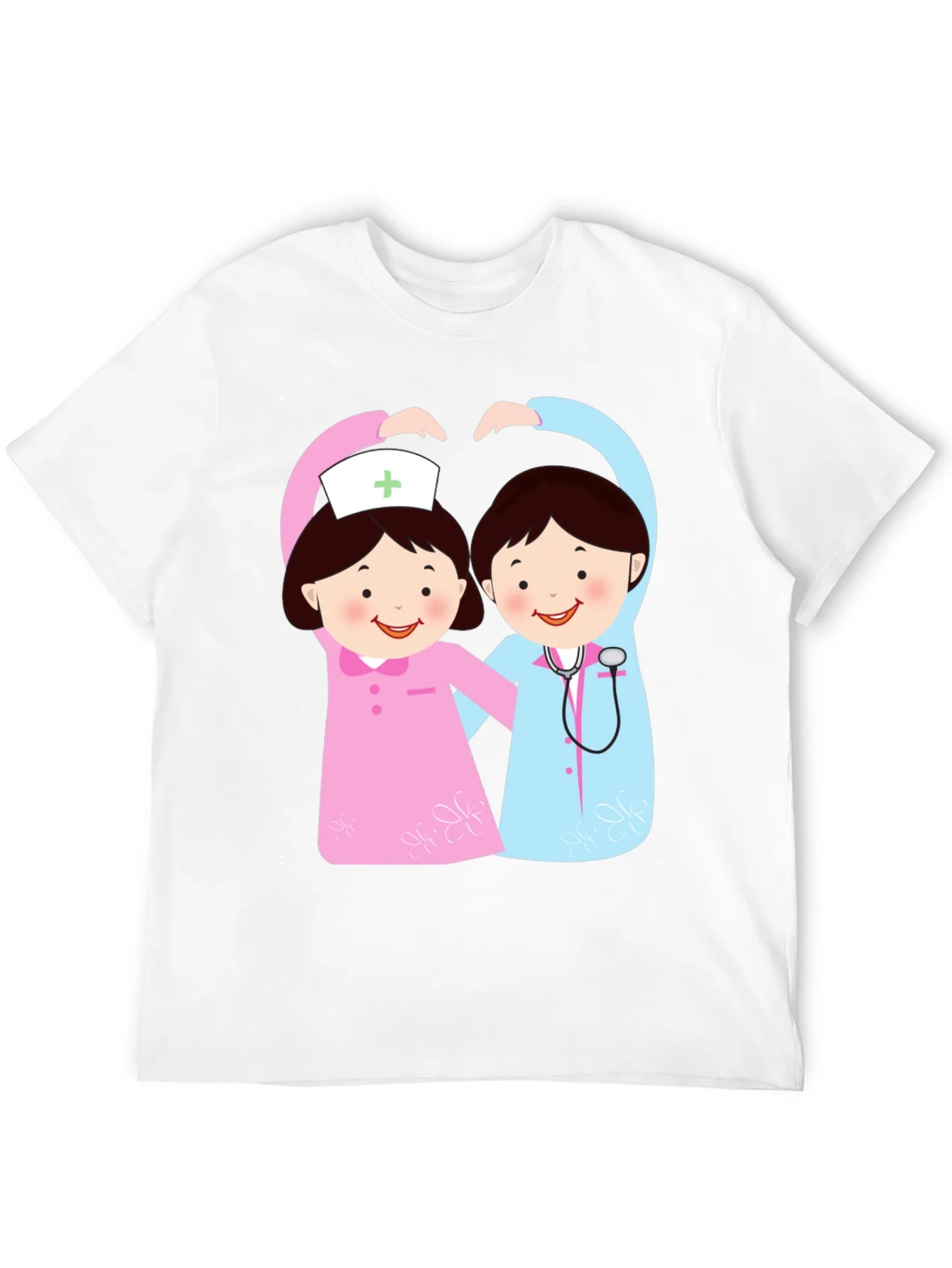 Cartoon Nurse Heart T-Shirt - Black