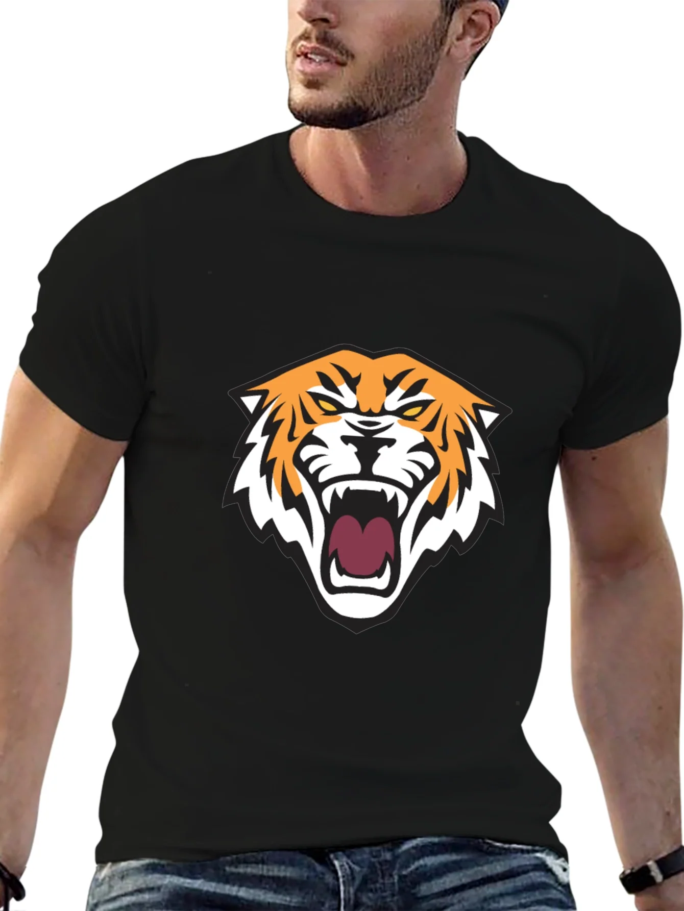 Mens Black T-Shirt with Tiger Graphic