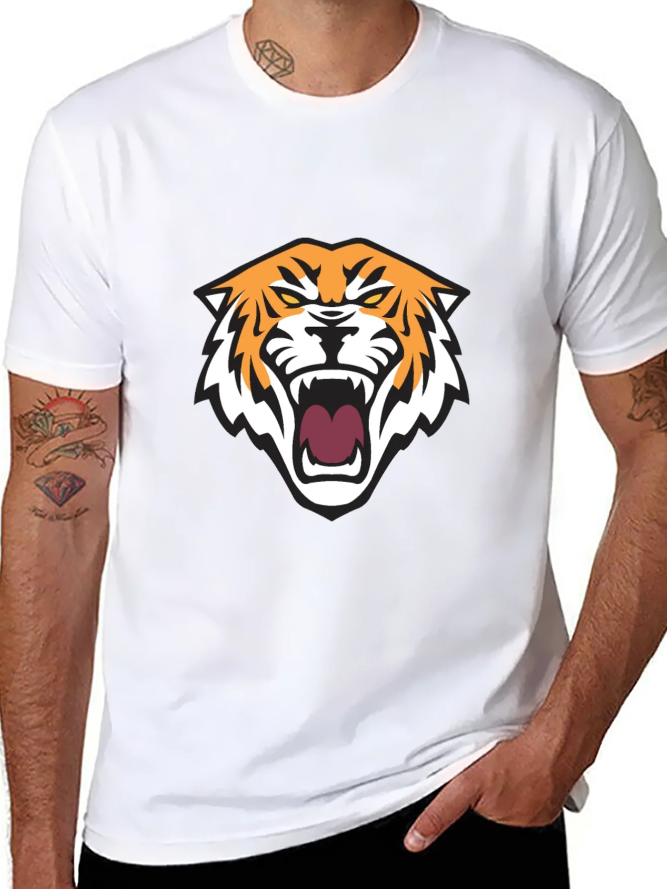 Mens Black T-Shirt with Tiger Graphic