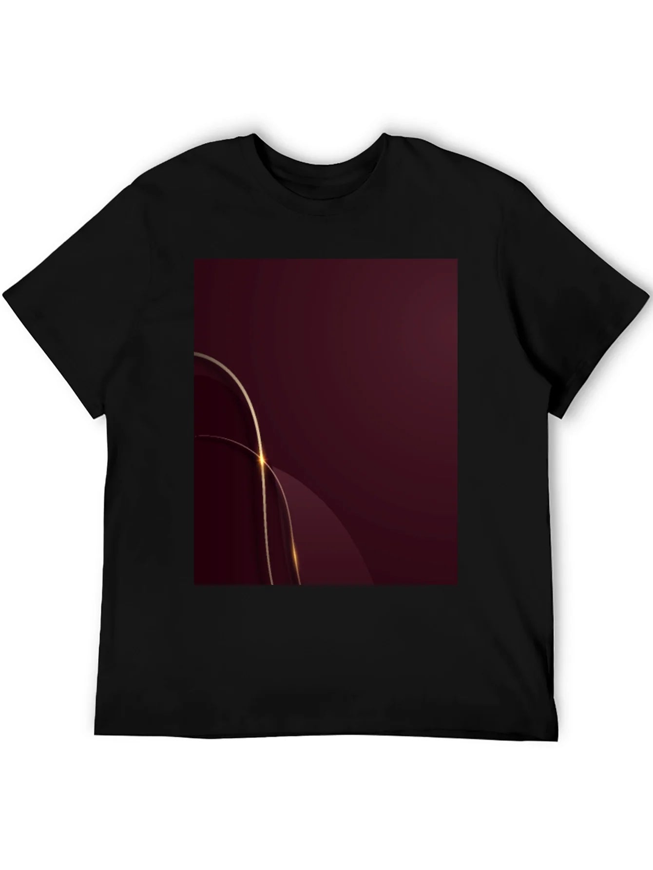 Stylish Black Tee with Abstract Burgundy & Gold Design