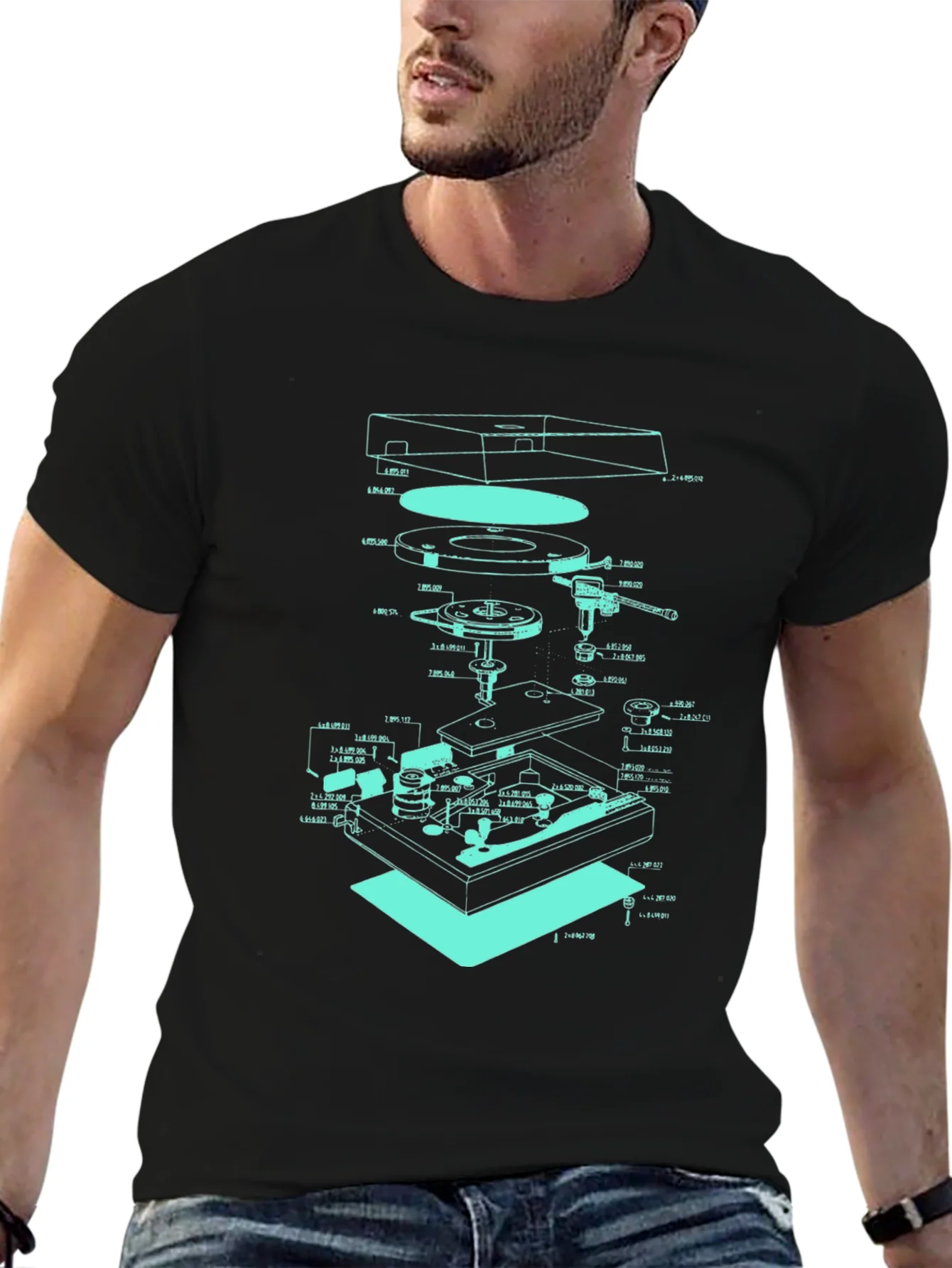 Turntable Schematic Graphic Tee - Cool Music Lover Design