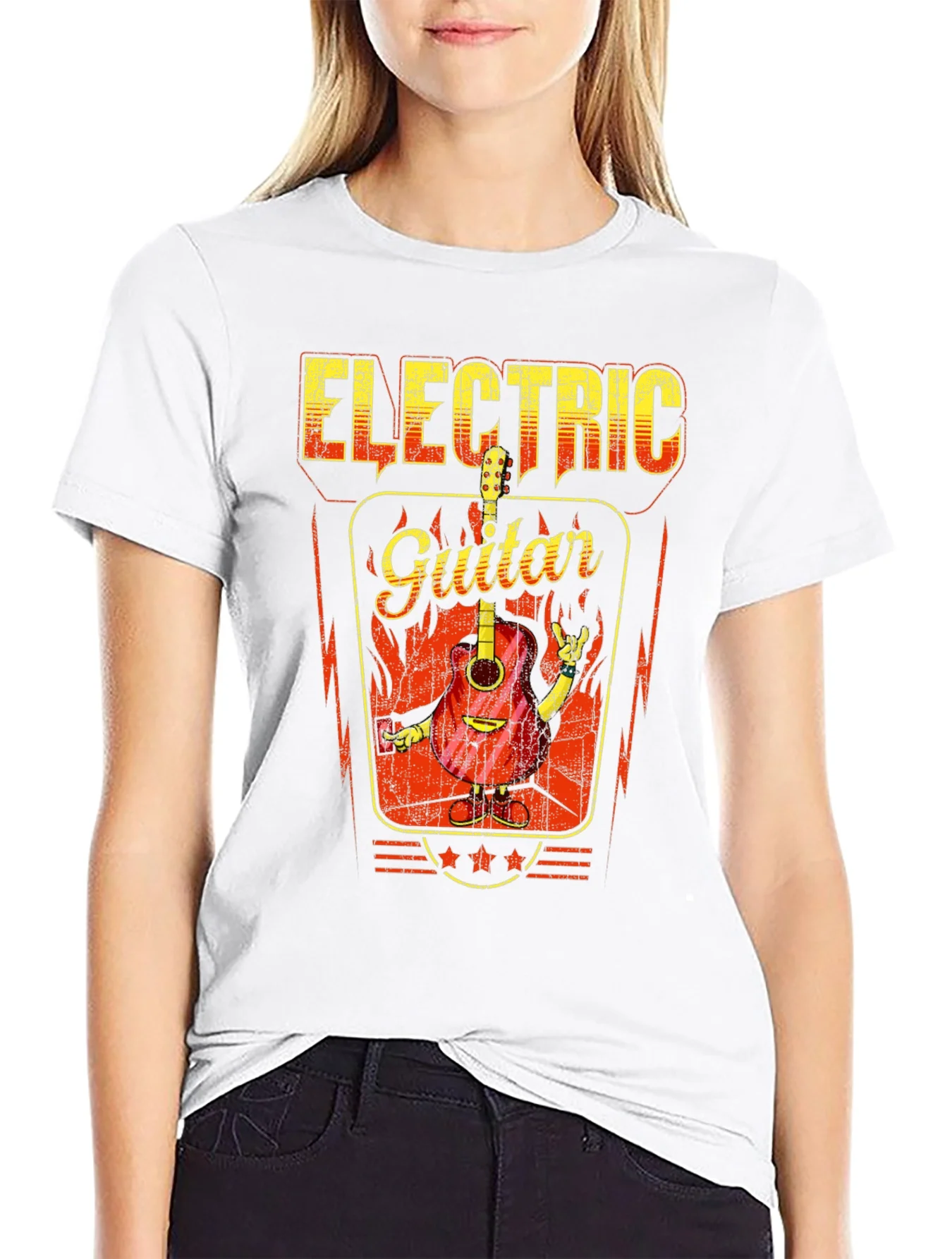 Electric Guitar Graphic Print Black T-Shirt