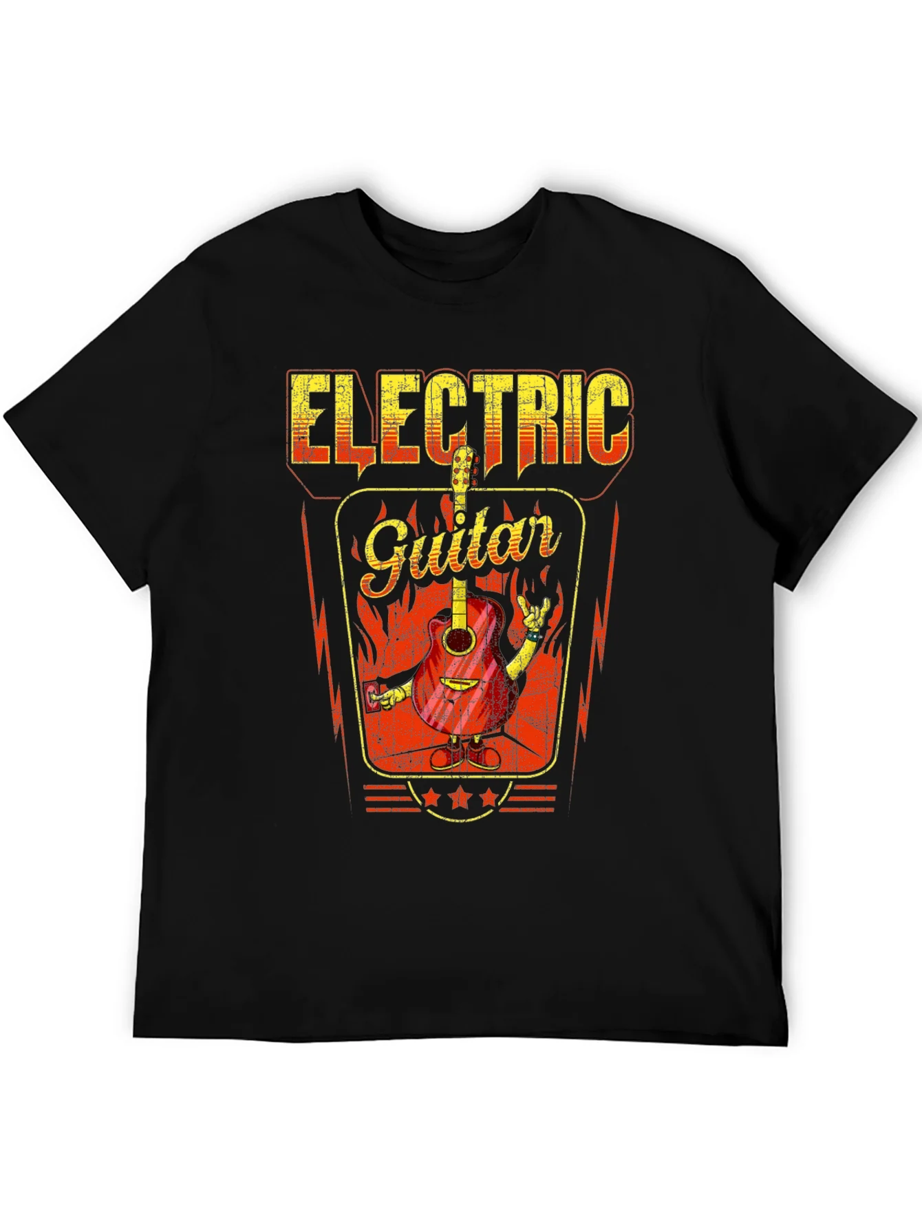 Electric Guitar Graphic Print Black T-Shirt