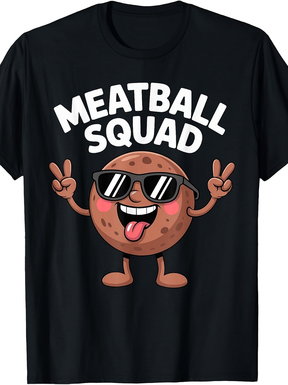 Meatball Squad Italian Graphic T-Shirt - Retro Pasta with Spaghetti & Meatballs Print, Casual Round Neck Tee Suitable for - Wear, Machine Washable Italian Cuisine Apparel for