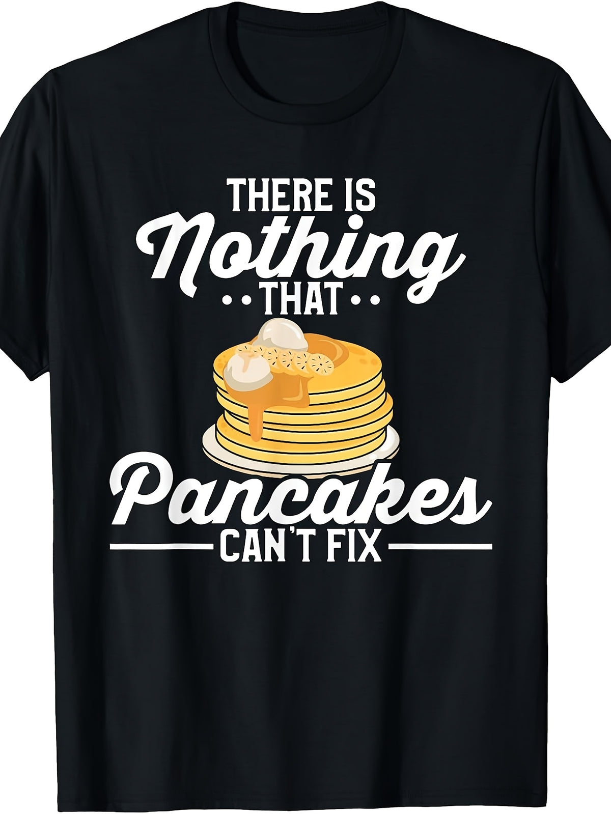 Retro Pancake Lover T-Shirt - "Nothing Can Fix Pancake Problems Except More Pancakes" Funny Graphic Tee, Round Neck Casual Gift Suitable for, Year-Round Wear & Machine Washable Pancake
