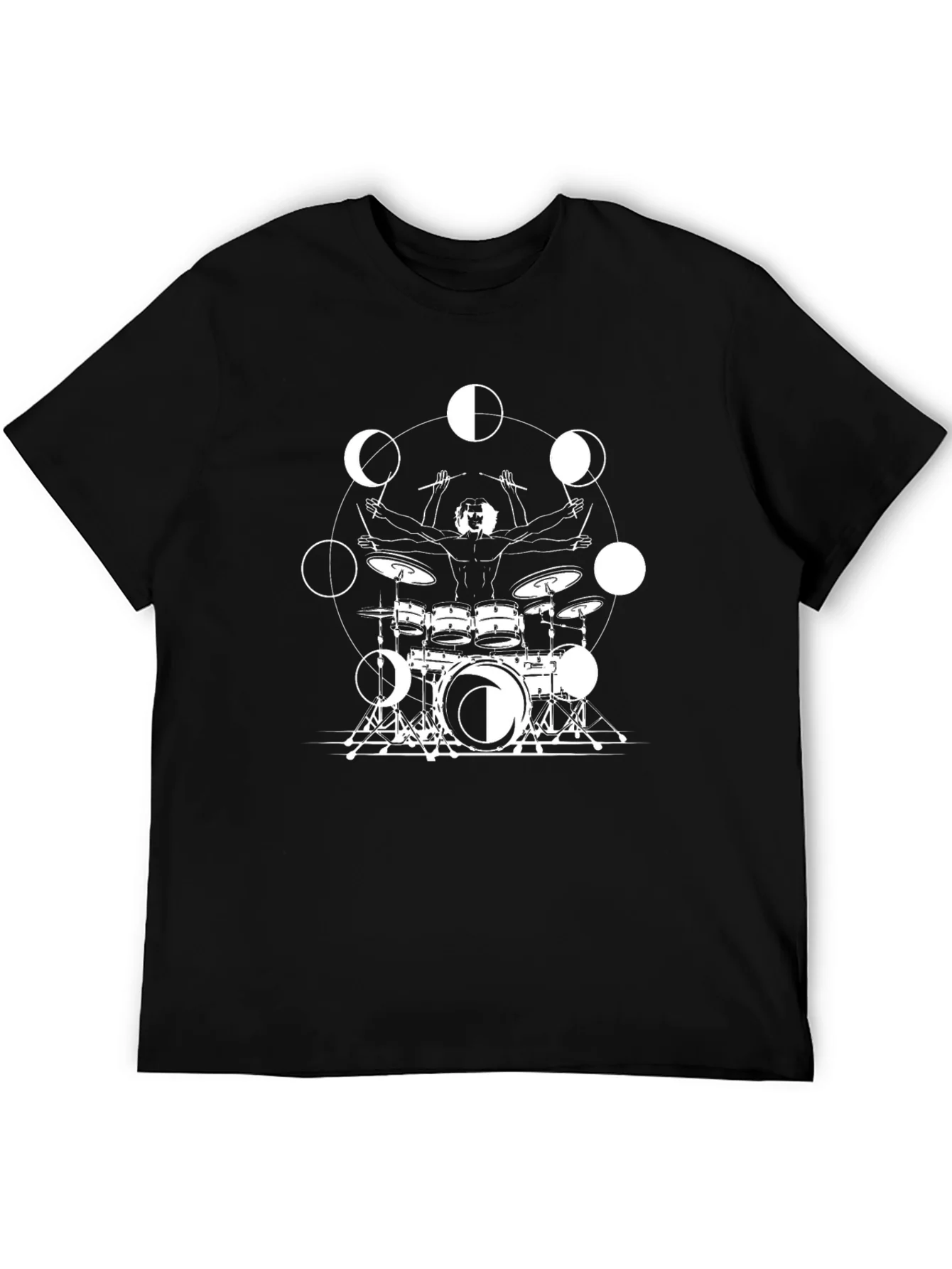 Drummer Moon Phases Graphic Black T-Shirt