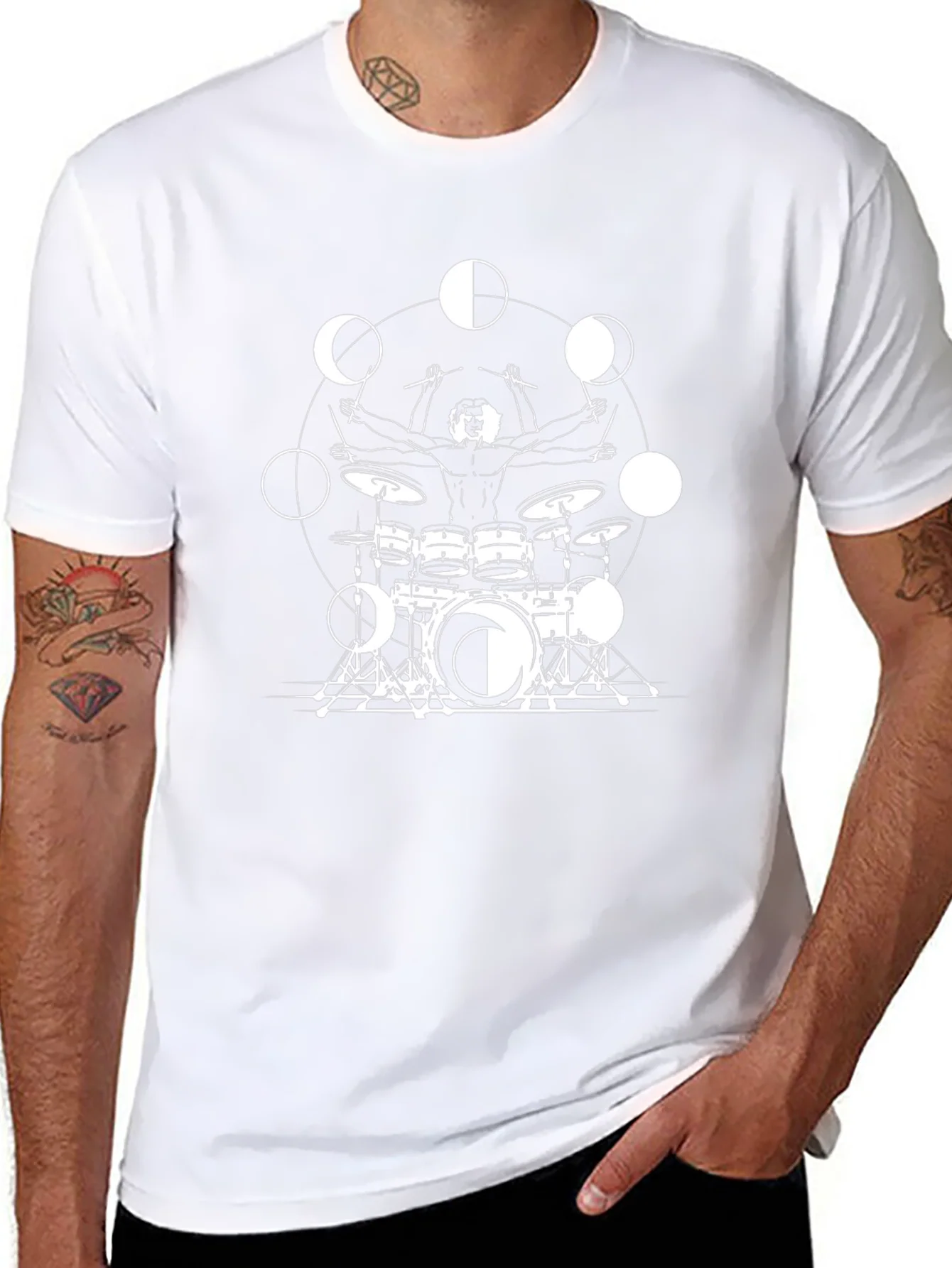 Drummer Moon Phases Graphic Black T-Shirt