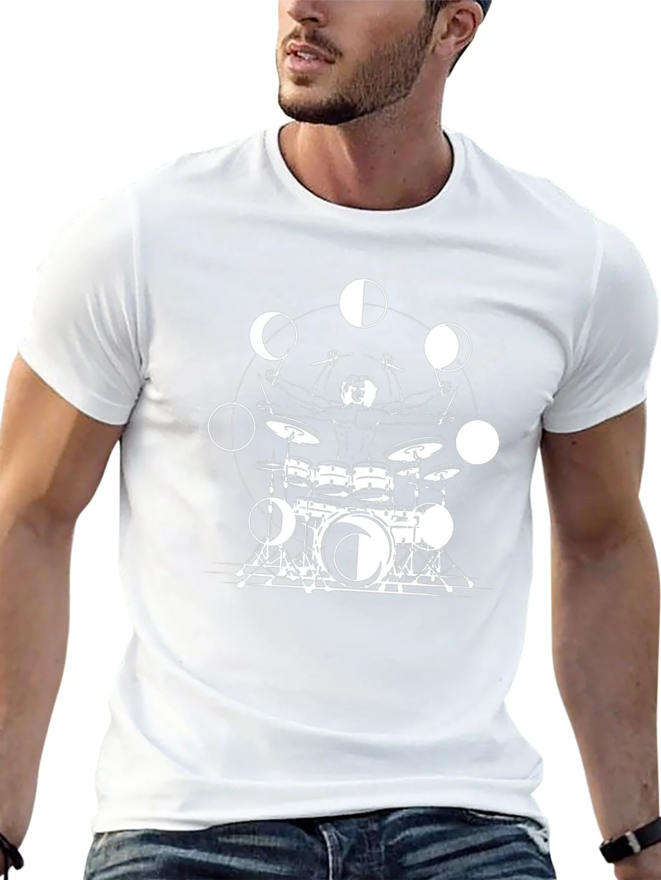 Drummer Moon Phases Graphic Black T-Shirt