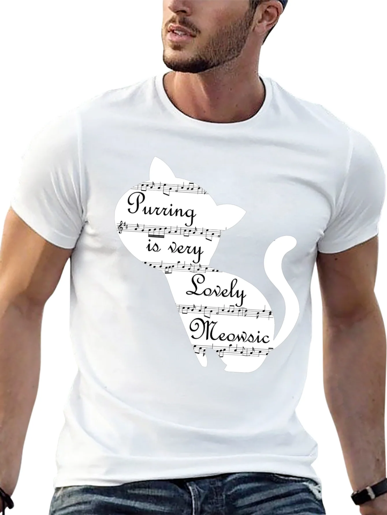 Purring Lovely Meowsic Cat Graphic T-Shirt