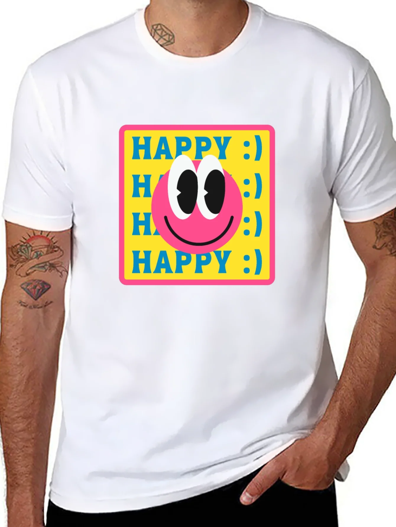 Happy Smiley Face Graphic Tee - Retro Style