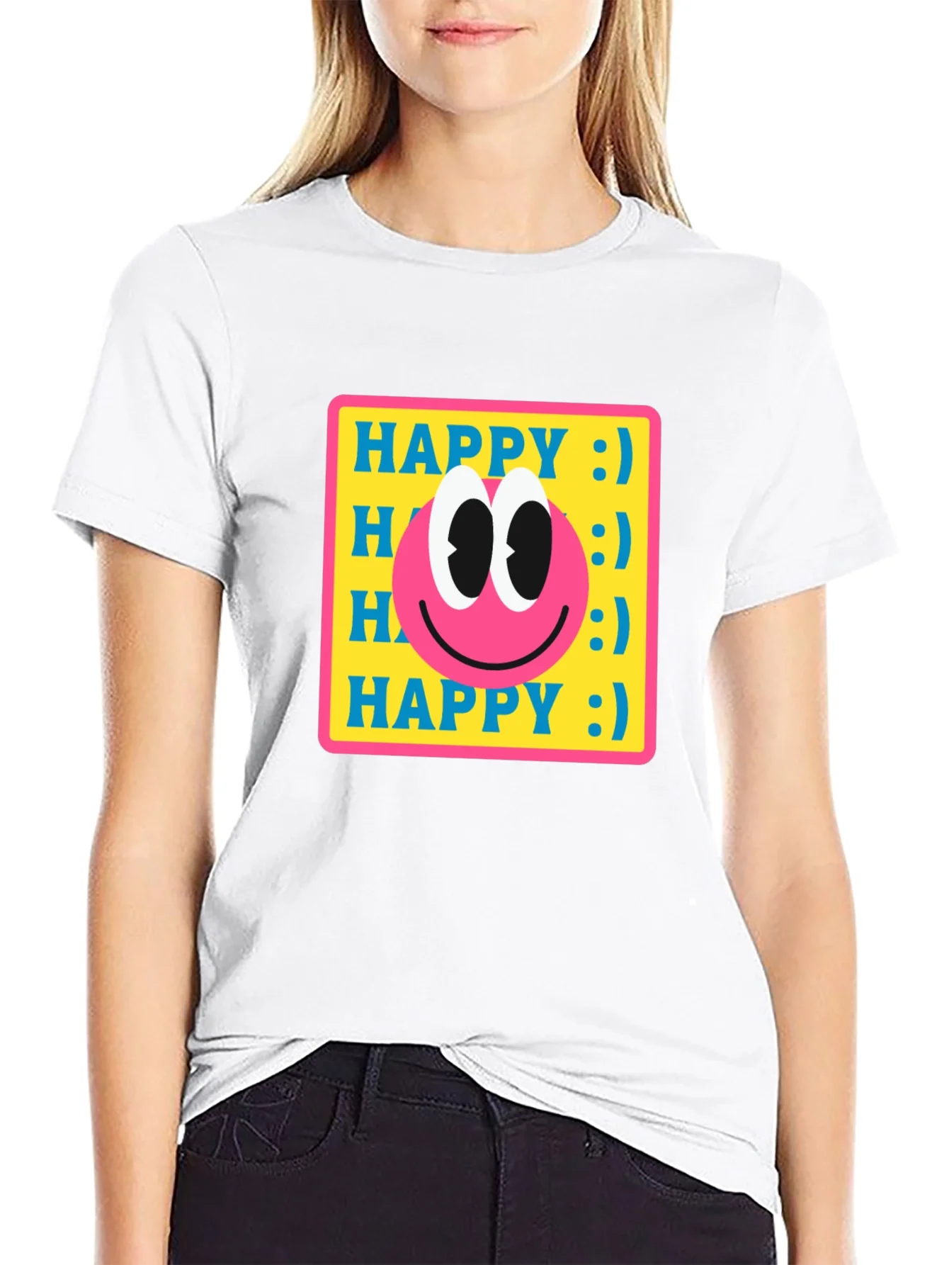 Happy Smiley Face Graphic Tee - Retro Style