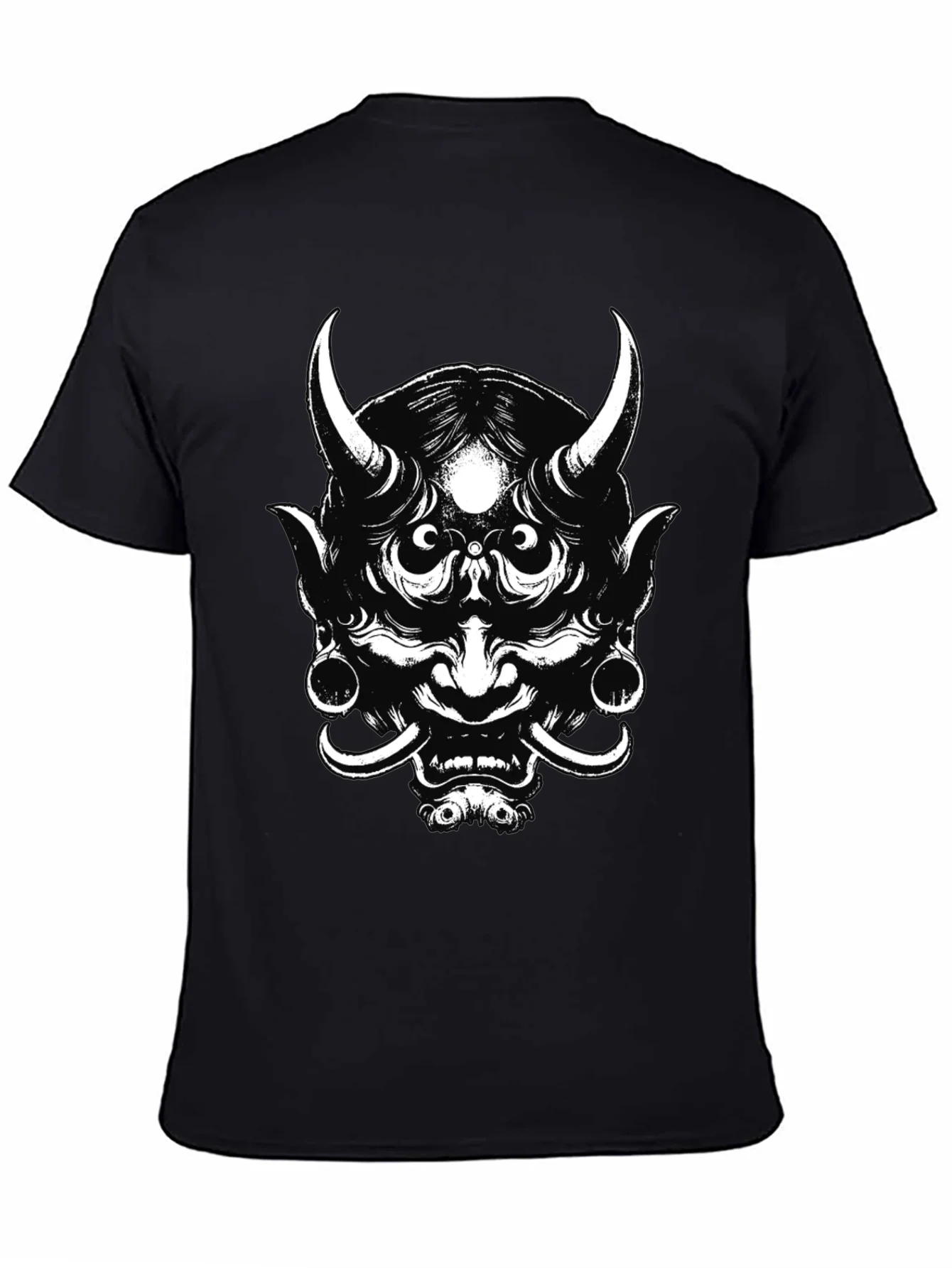 Mens Black Graphic Tee - Oni Mask Design