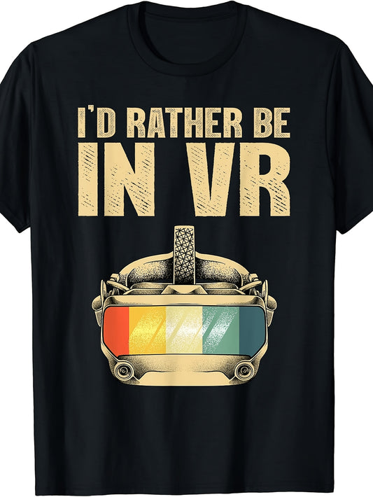 Vintage Retro Style, Men'S And Women'S T-Shirt, I'D Rather Be in VR Virtual Reality Headset Graphic, Casual Daily Wear Summer