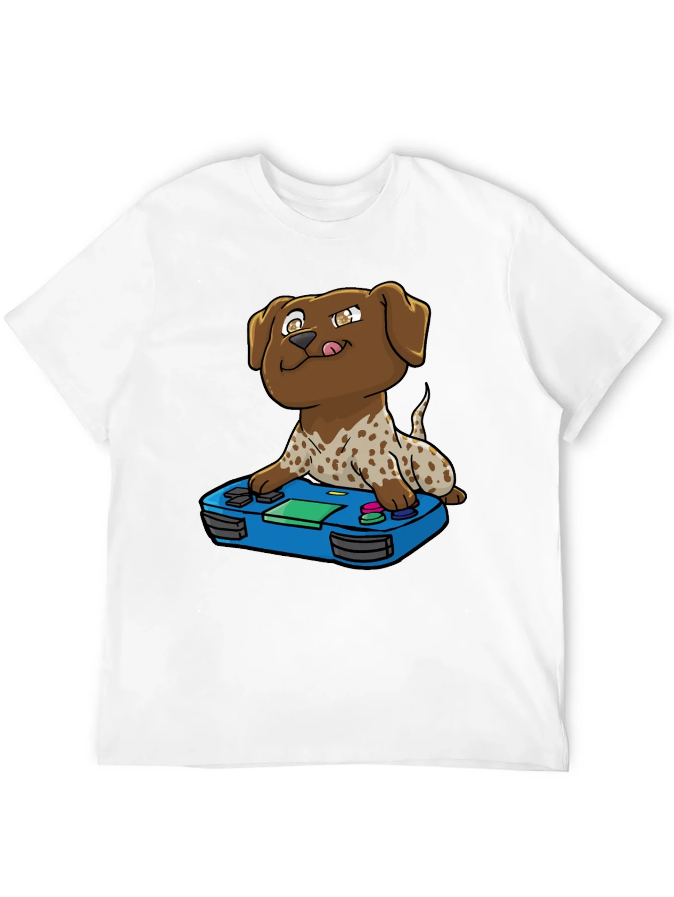 Gamer Dog Graphic Tee - Cartoon Puppy Controller Design