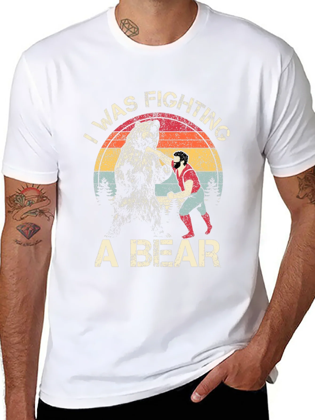 I Was Fighting A Bear T-Shirt Funny Graphic Tee