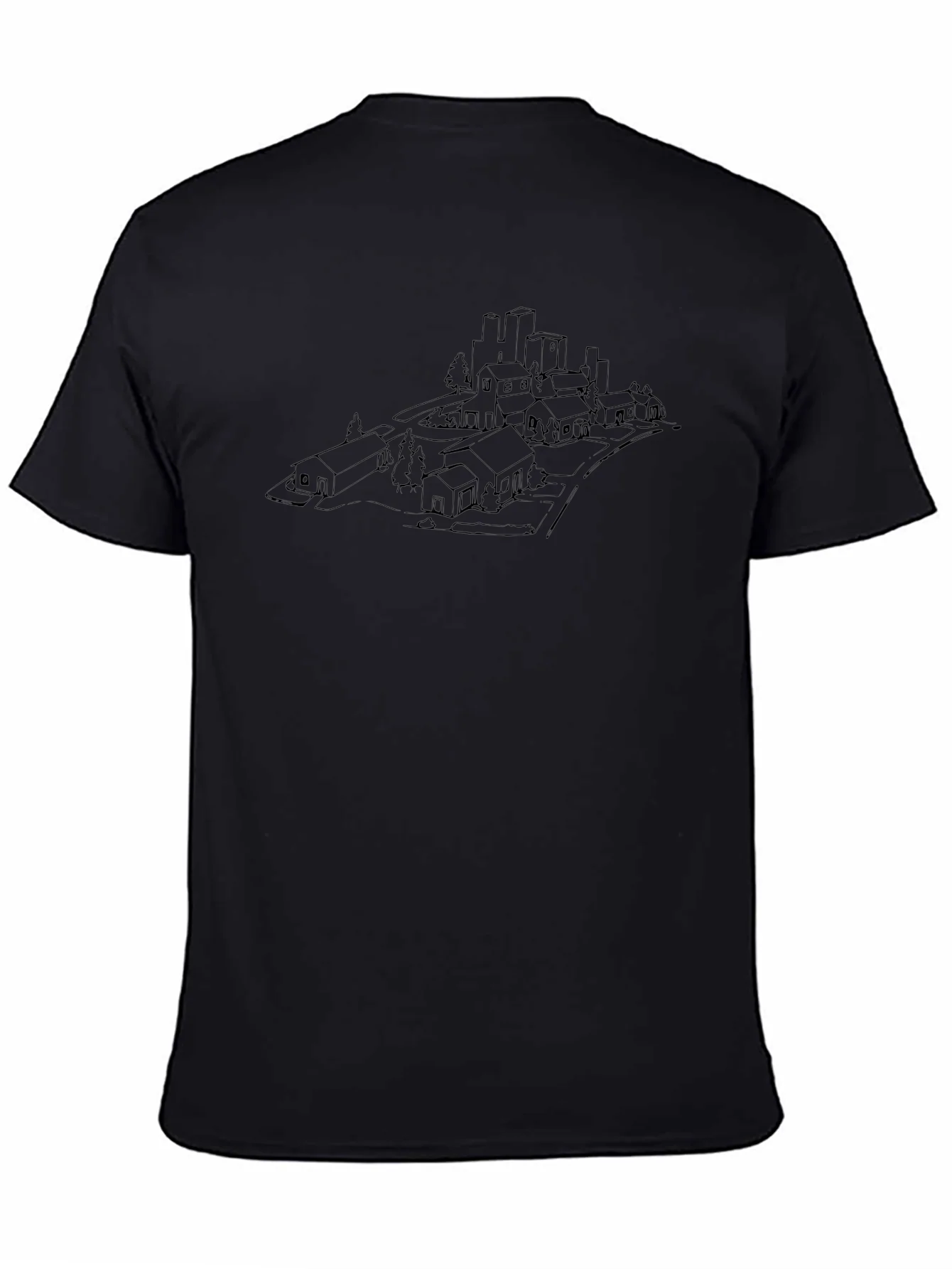 Urban Sketch Black T-Shirt - Cityscape Design