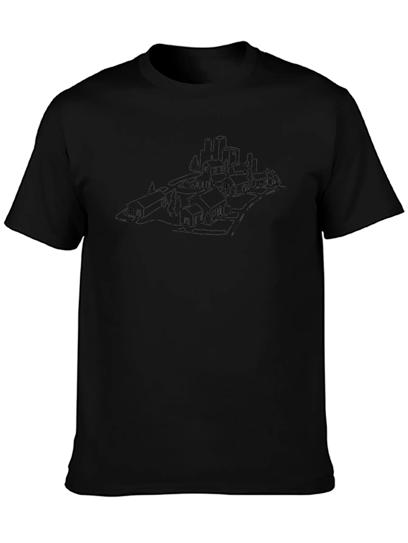 Urban Sketch Black T-Shirt - Cityscape Design