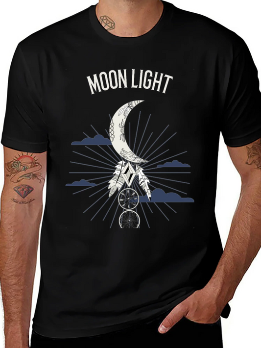 Moonlight Graphic Tee - Dreamcatcher Design - Black T-Shirt