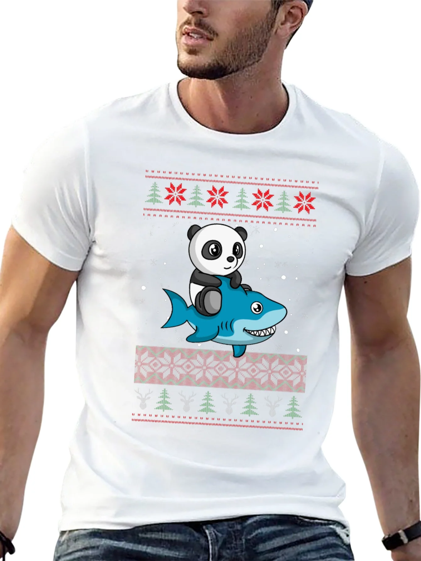 Panda Riding Shark Ugly Christmas Sweater T-Shirt