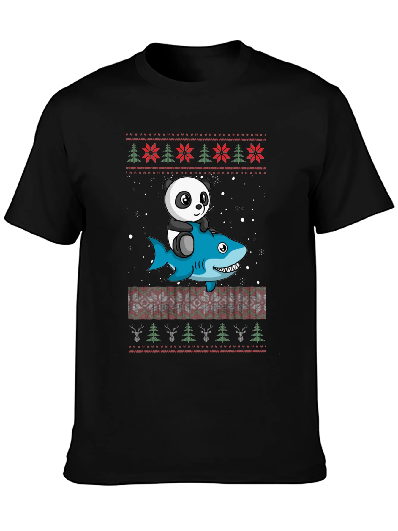 Panda Riding Shark Ugly Christmas Sweater T-Shirt