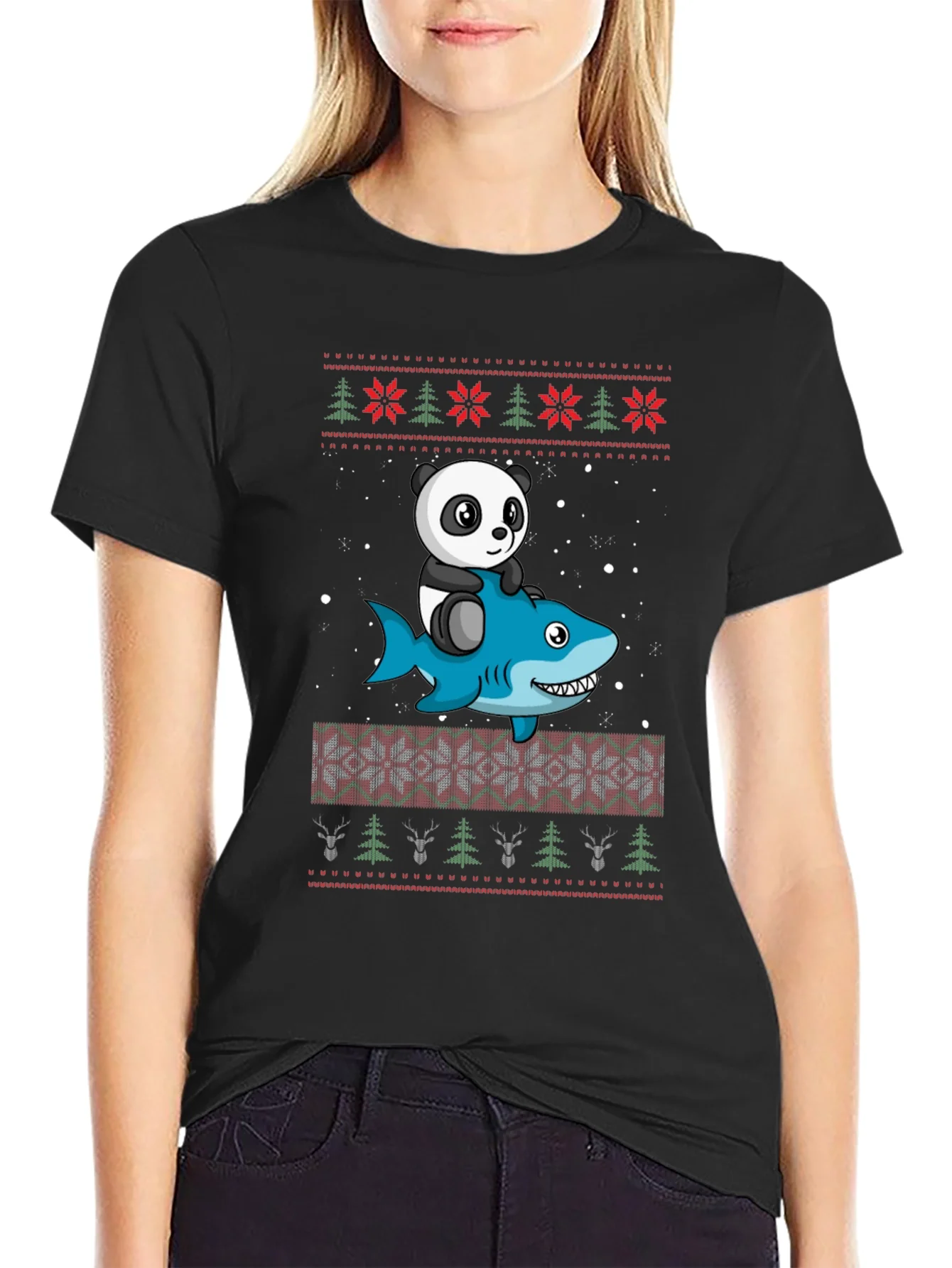 Panda Riding Shark Ugly Christmas Sweater T-Shirt