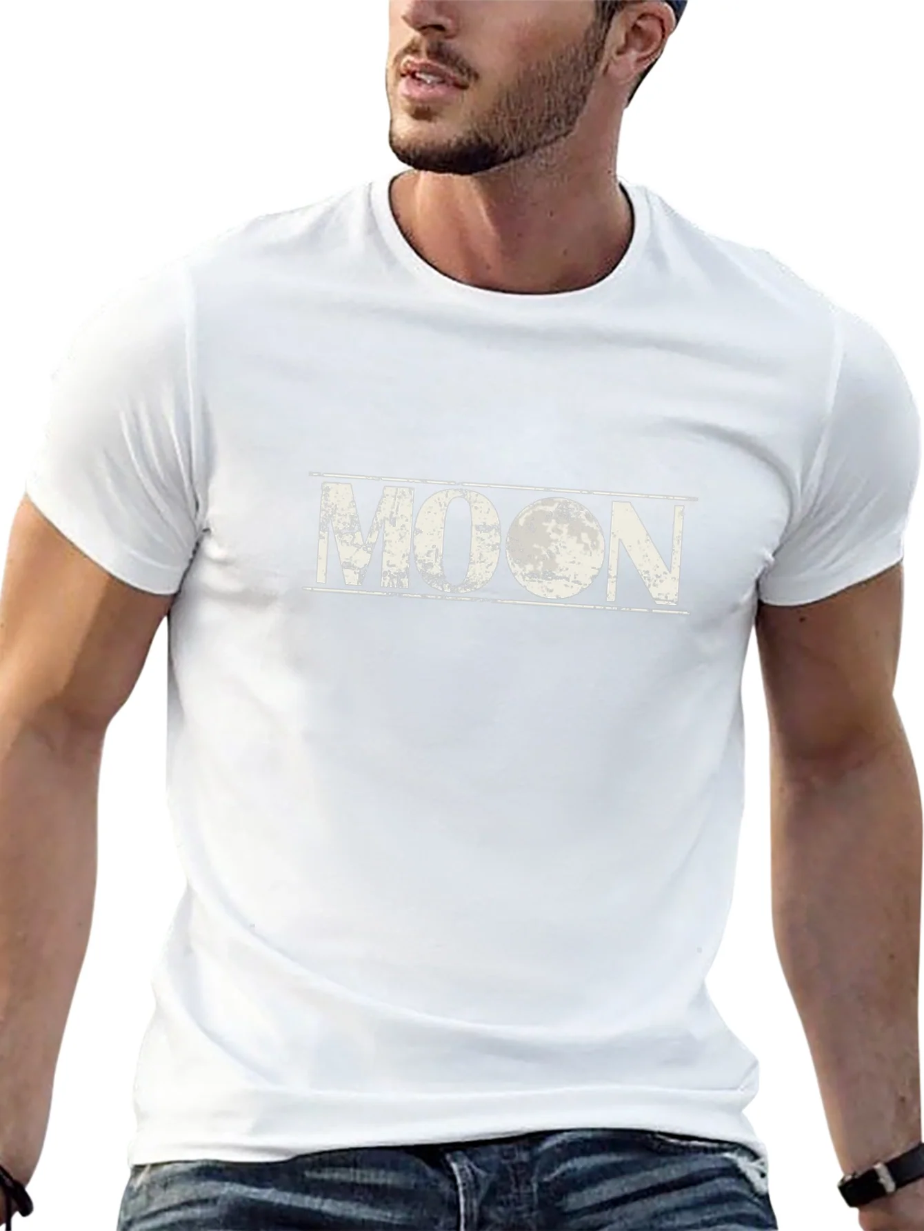 Distressed Moon Graphic Black T-Shirt