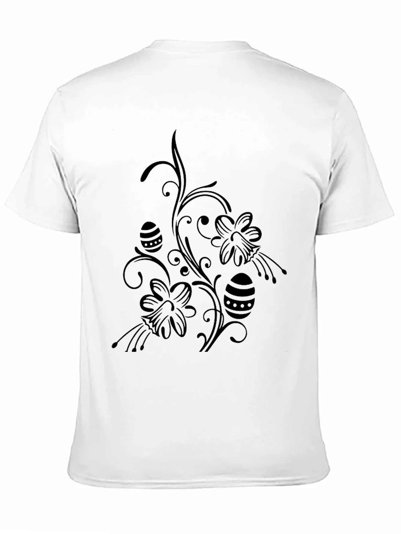 Floral Easter Egg Print Black T-Shirt