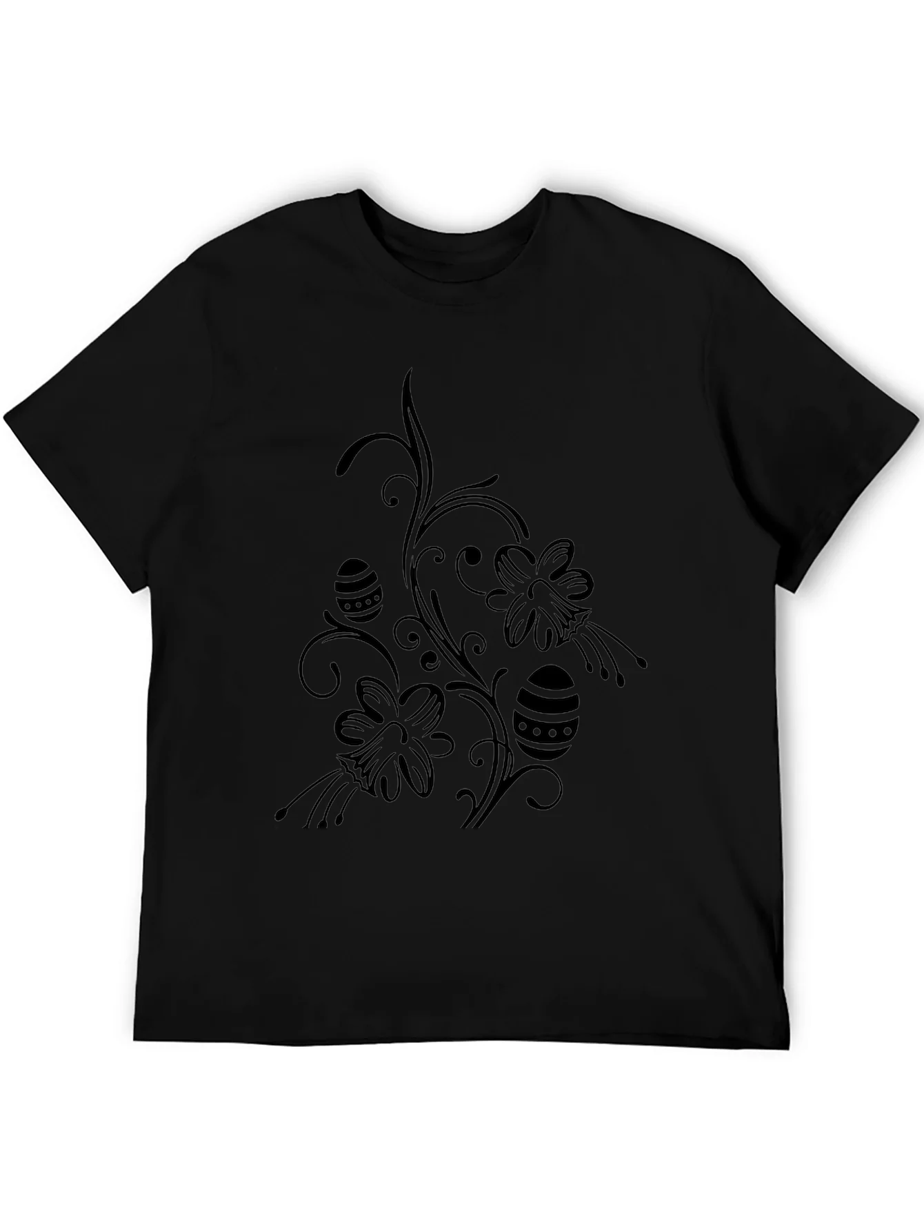 Floral Easter Egg Print Black T-Shirt
