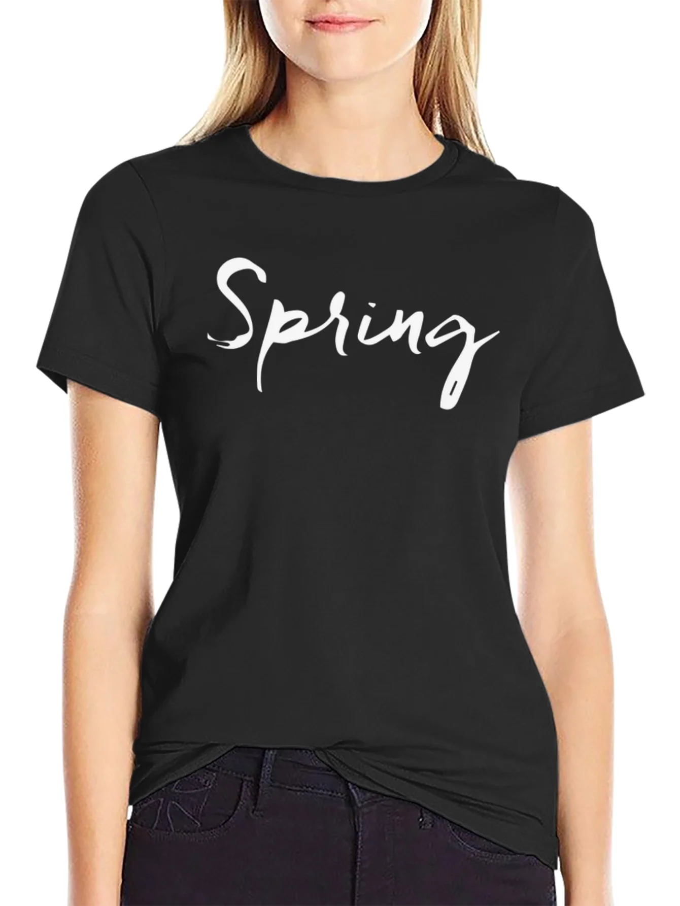 Spring Graphic T-Shirt - Black Casual Tee