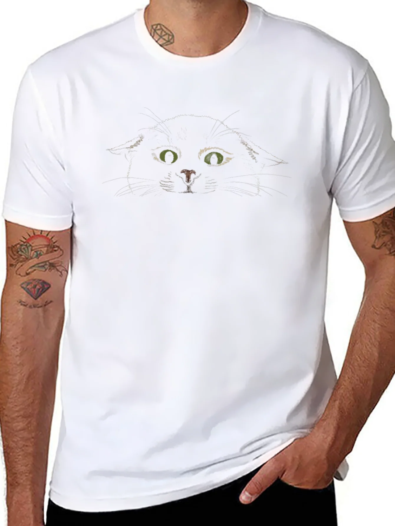 Black Cat Peeking Graphic T-Shirt - Mens