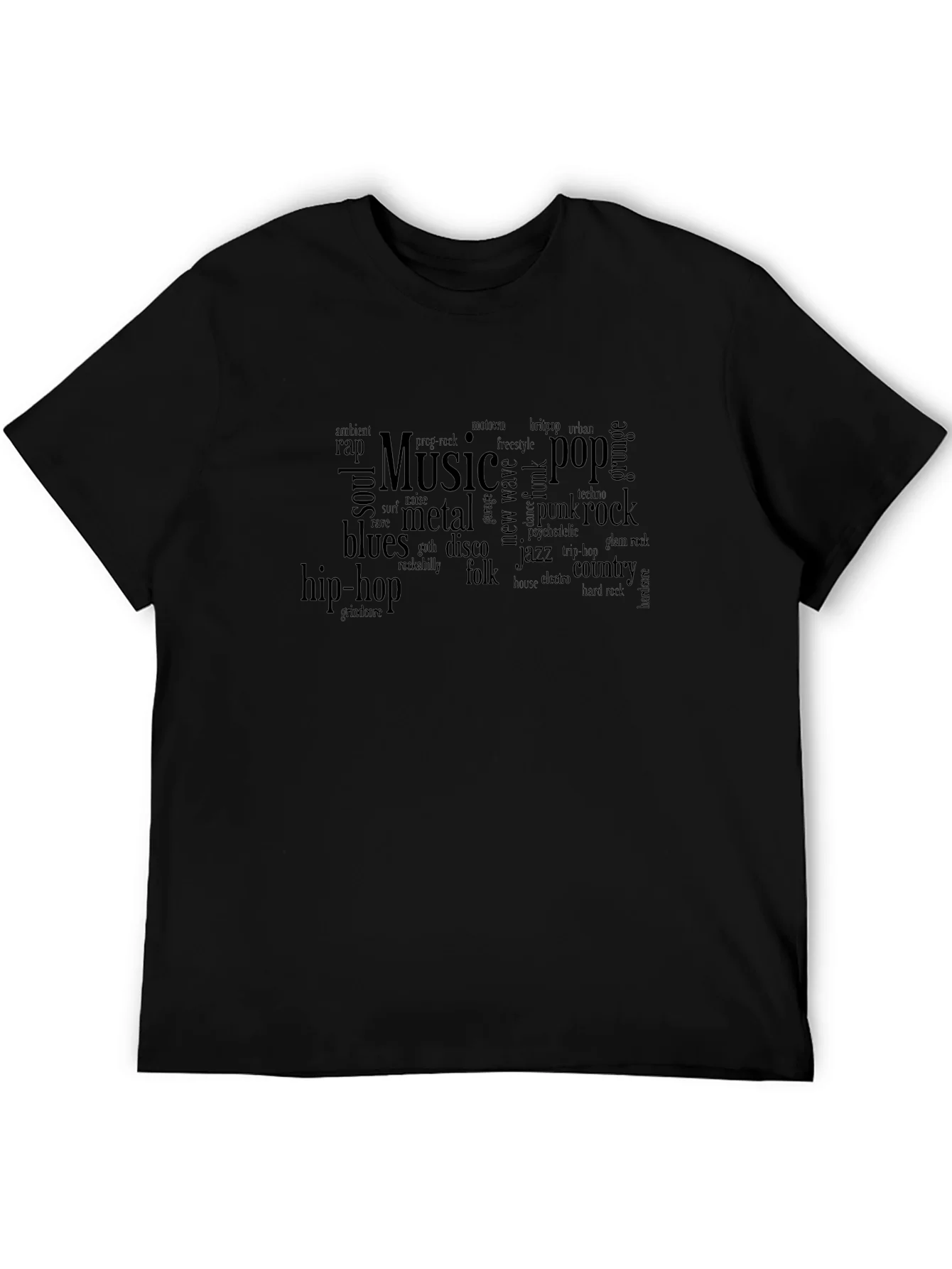 Music Genre Word Cloud T-Shirt - Black
