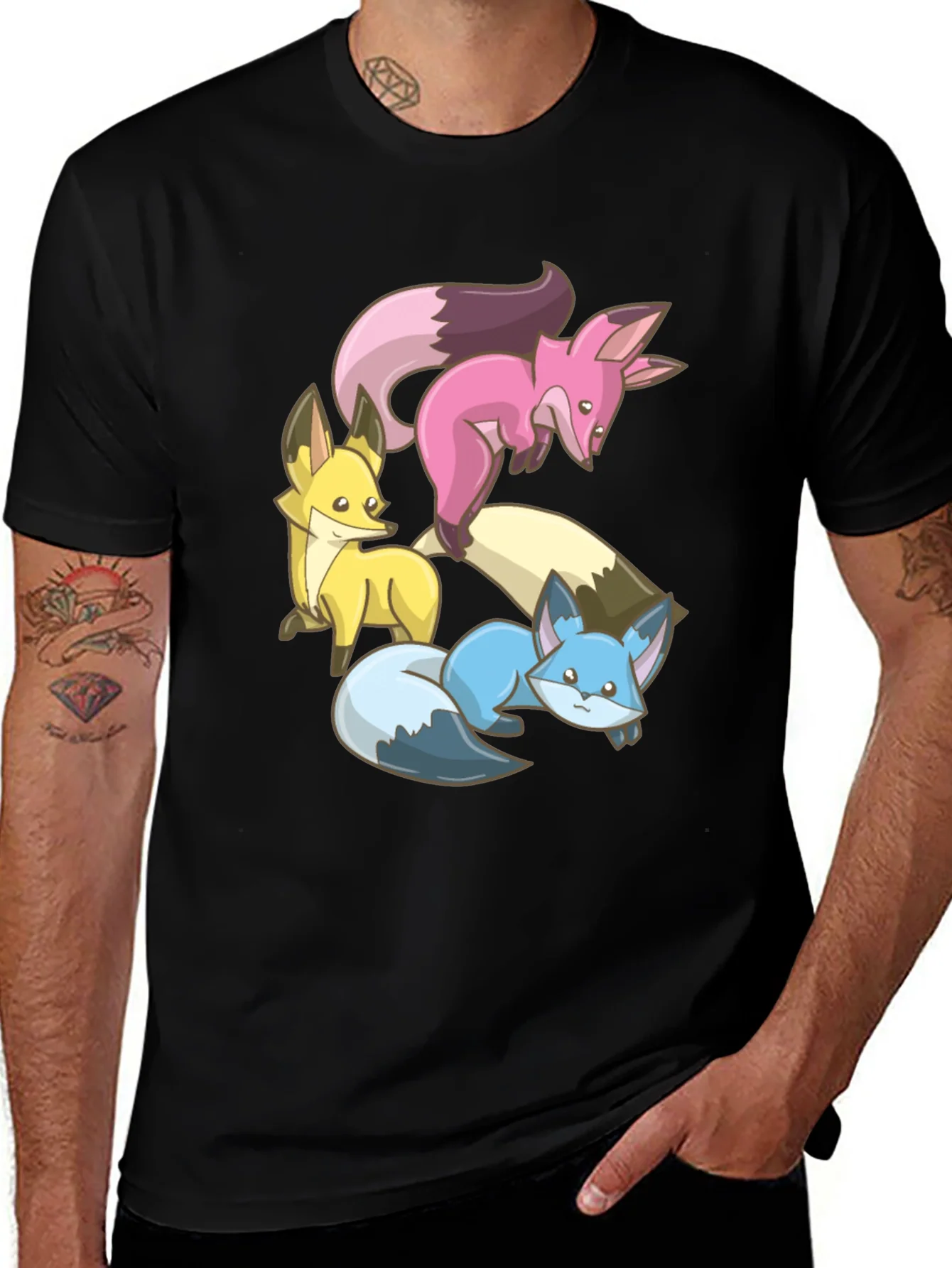 Cute Fox Trio Graphic Tee - Soft Cotton Blend