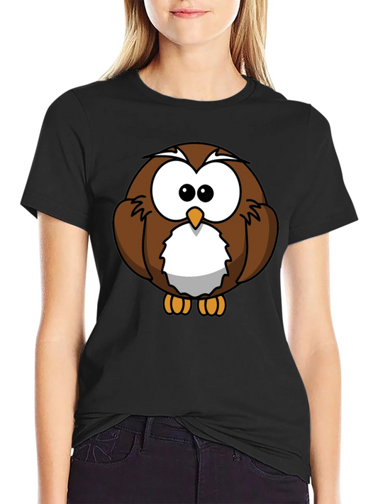 Cute Cartoon Owl Graphic T-Shirt - Black
