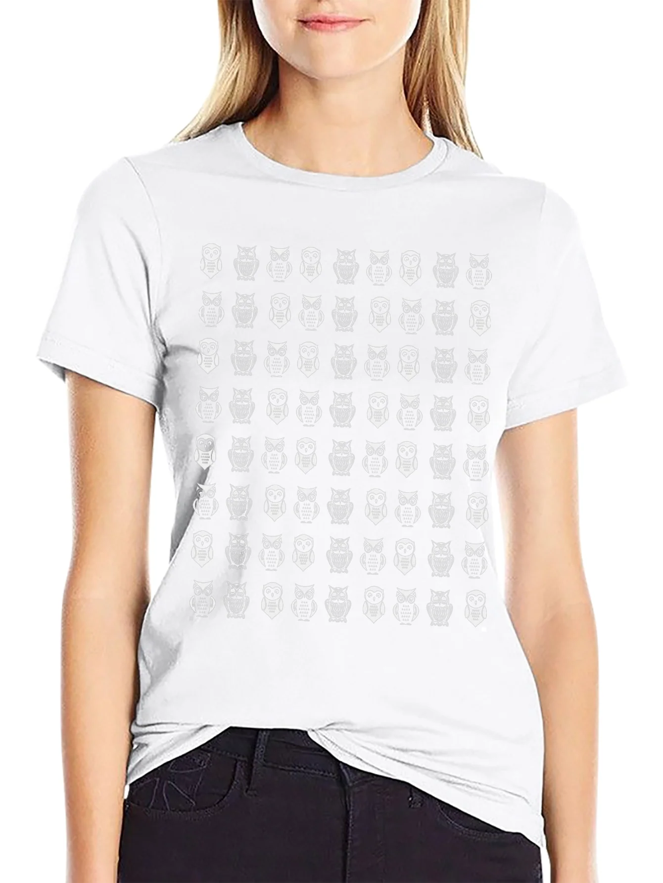 Owl Pattern Black T-Shirt