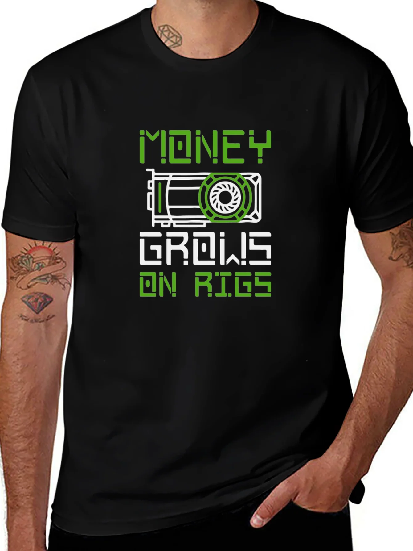 Crypto Mining T-Shirt: Money Grows On Rigs - Black