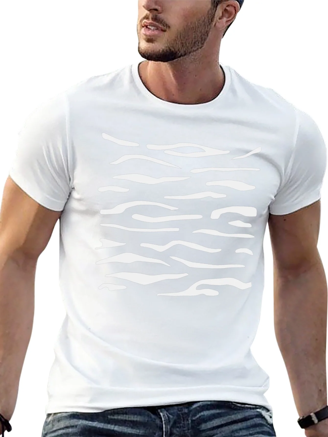 Mens Black T-Shirt with White Abstract Stripes