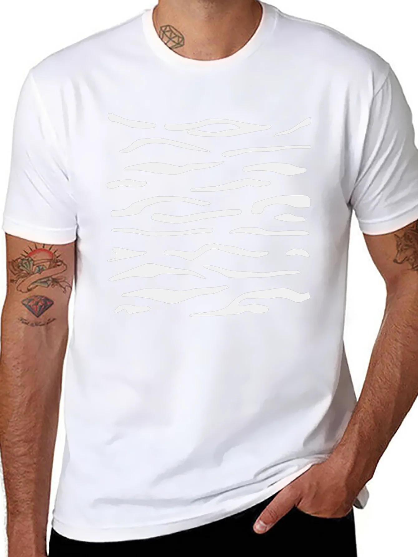 Mens Black T-Shirt with White Abstract Stripes