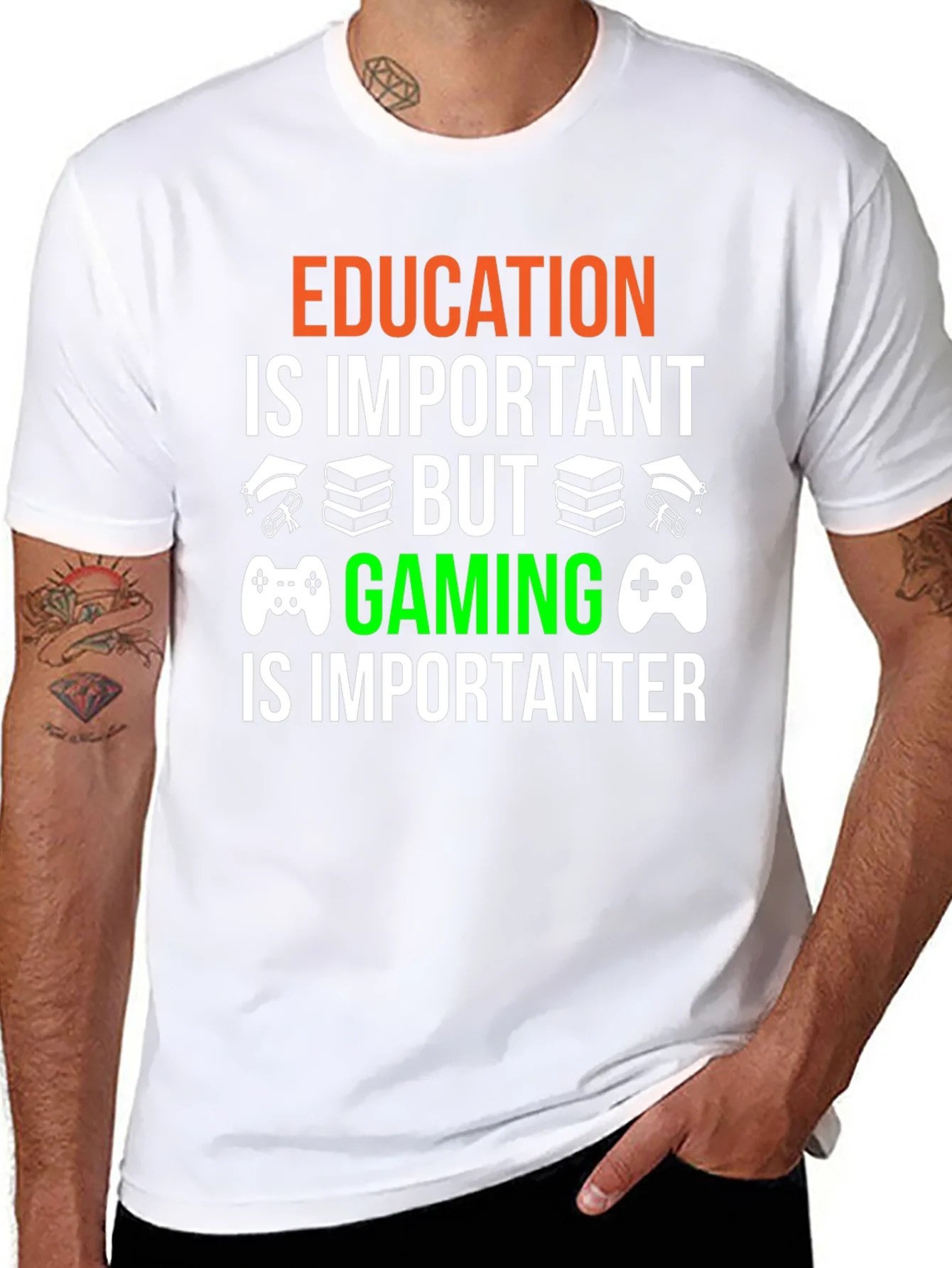 Education vs. Gaming Graphic T-Shirt