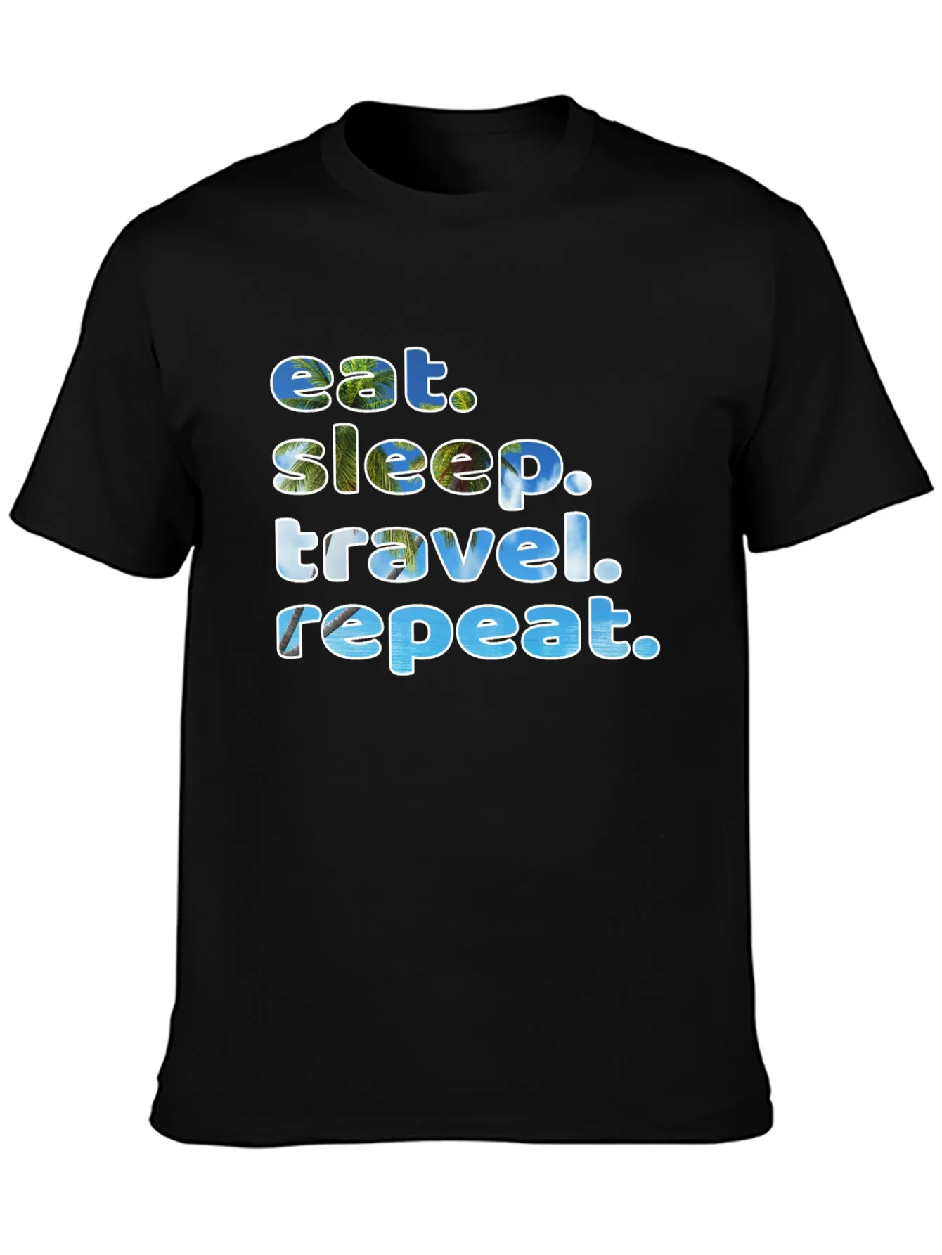Eat Sleep Travel Repeat Black Graphic T-Shirt