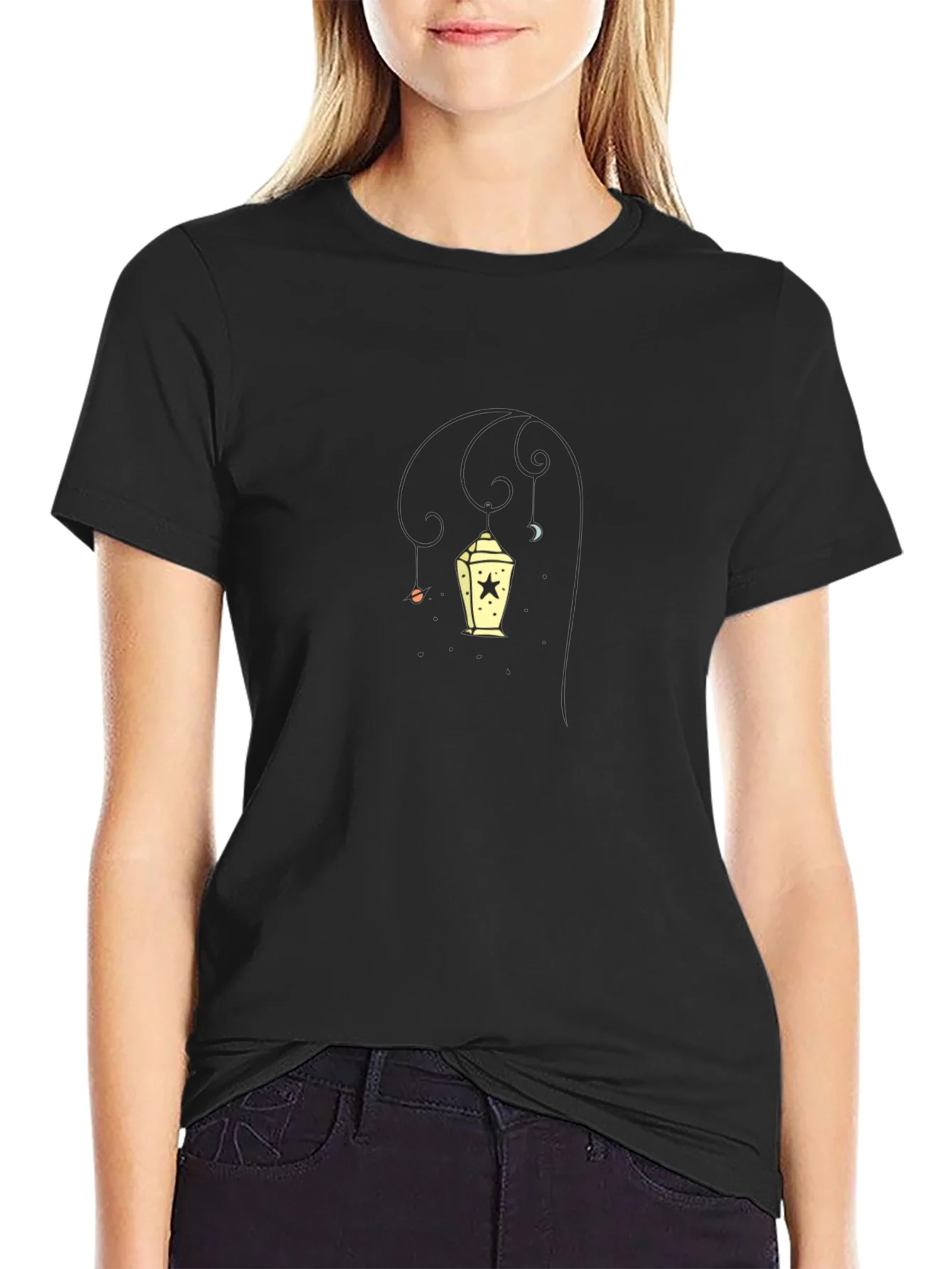 Stylish Black Tee with Lantern Graphic