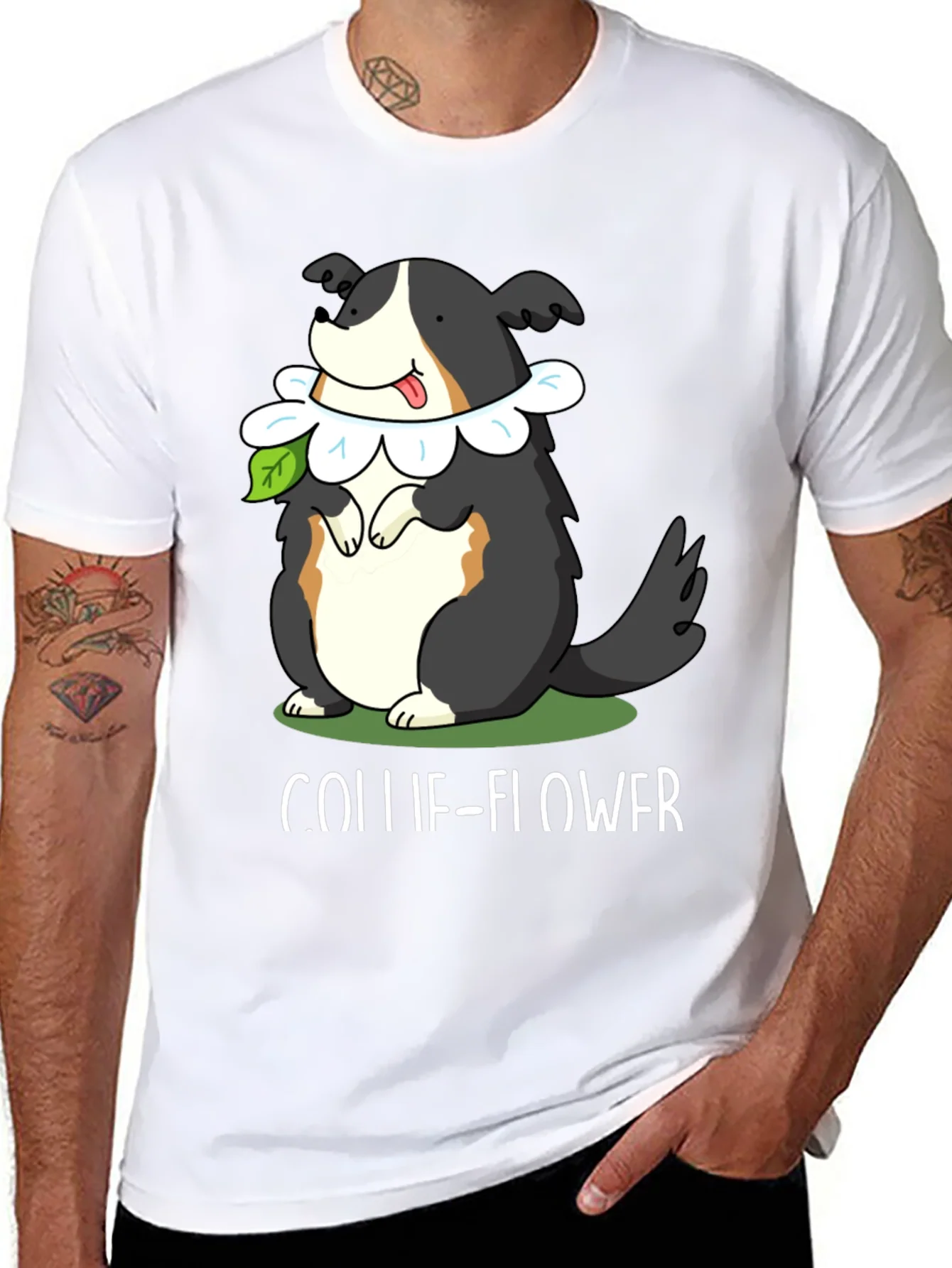 Collie-Flower T-Shirt: Dog & Flower Pun