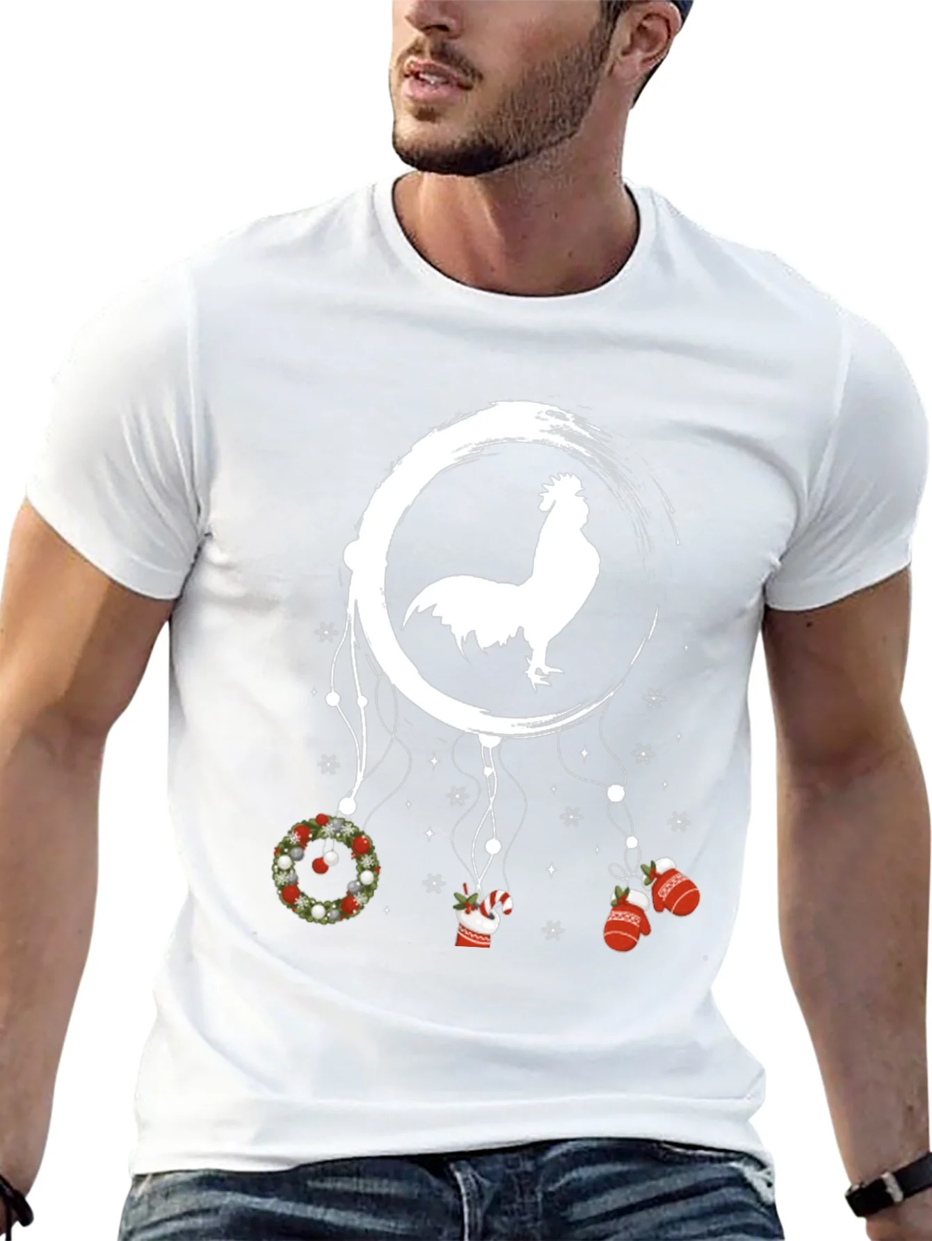 Festive Rooster Dreamcatcher Graphic Tee - Christmas