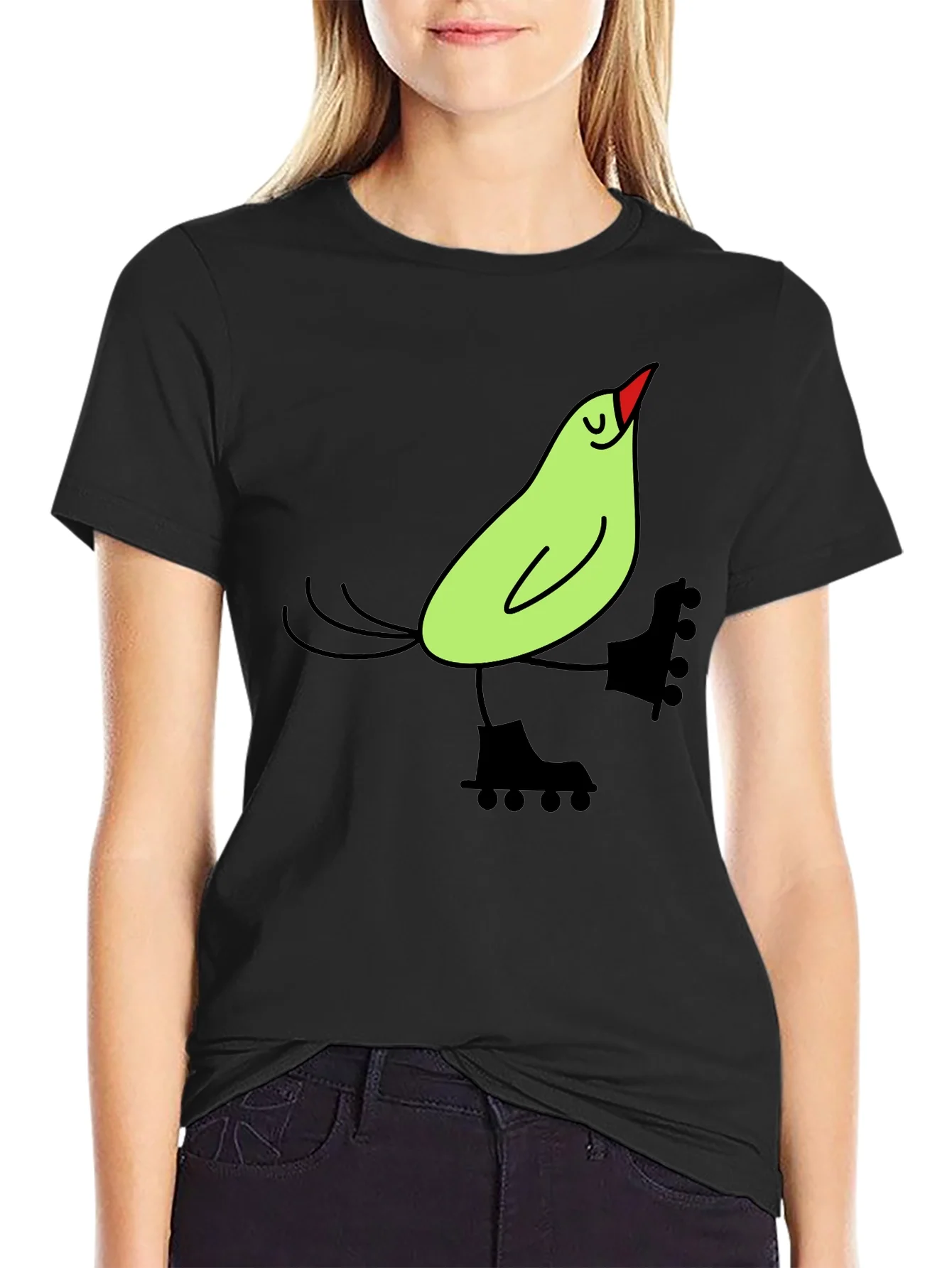 Whimsical Bird on Skates Graphic Tee
