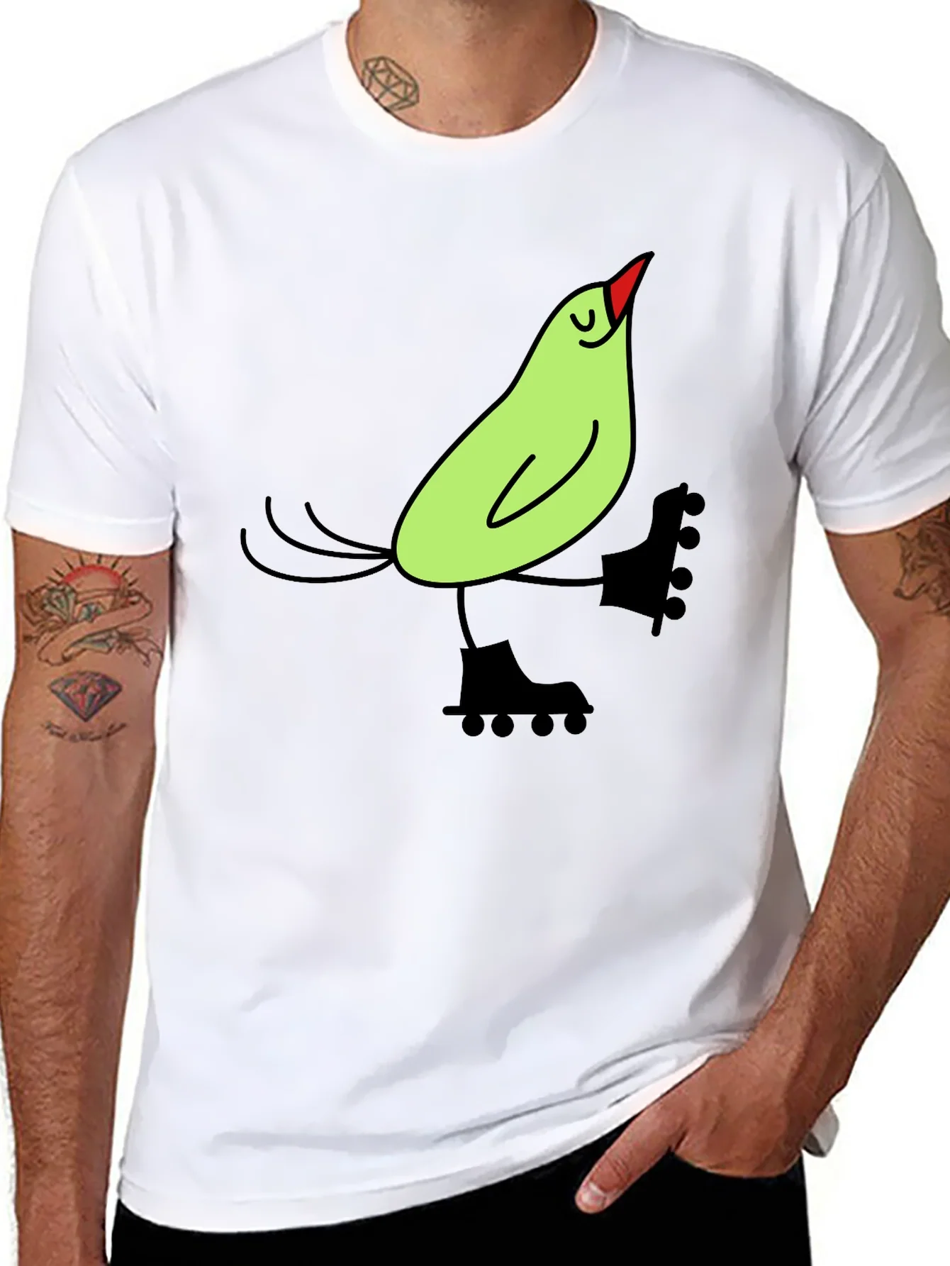 Whimsical Bird on Skates Graphic Tee