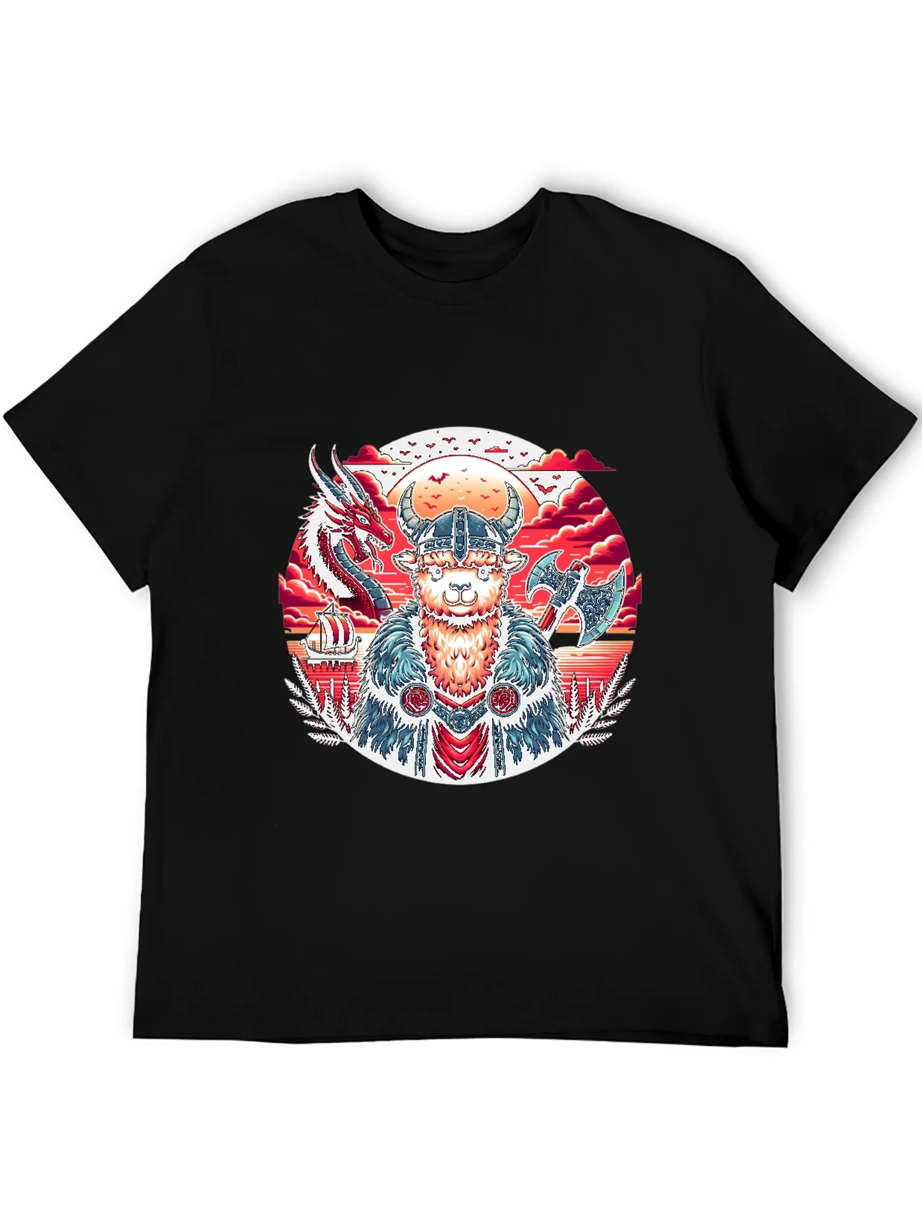 Viking Llama Graphic Tee - Black Cotton T-Shirt