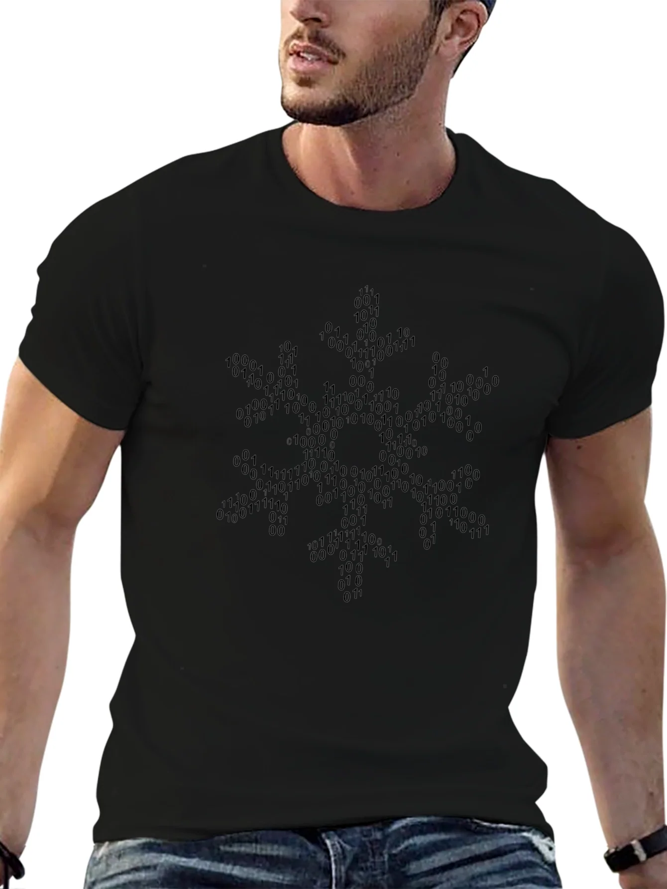 Binary Code Snowflake Graphic Tee - Black