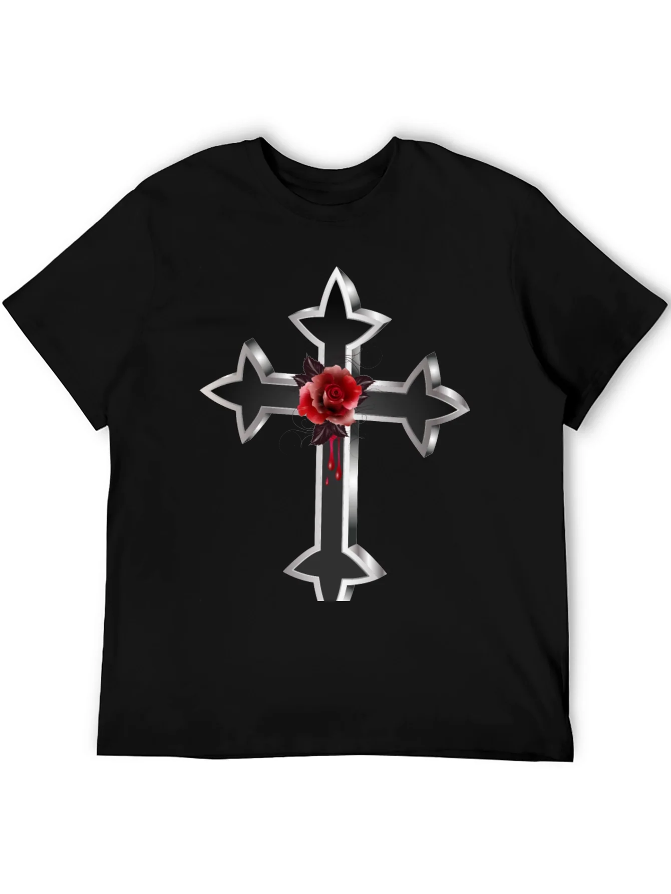 Gothic Cross & Rose Graphic Tee