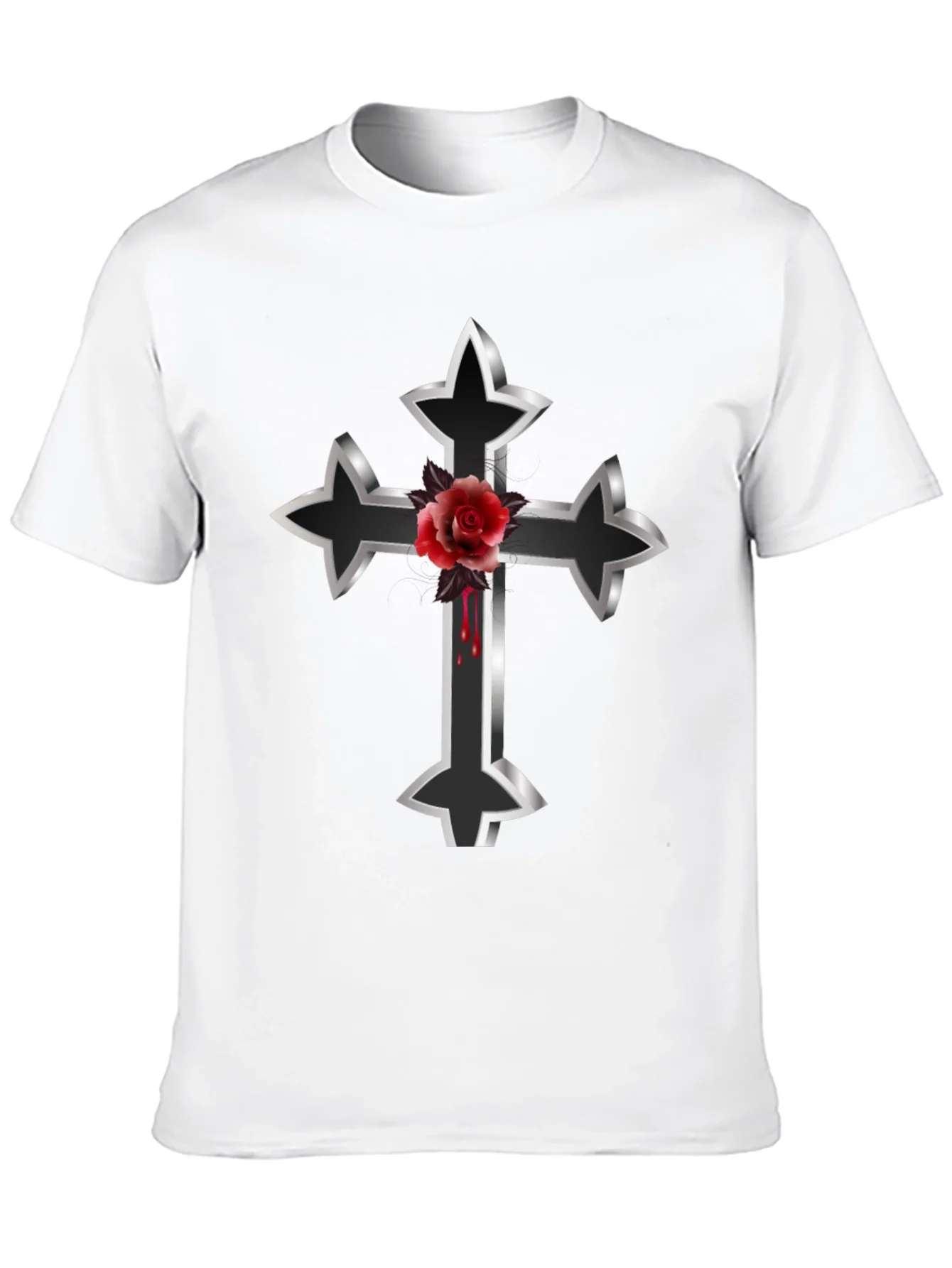 Gothic Cross & Rose Graphic Tee